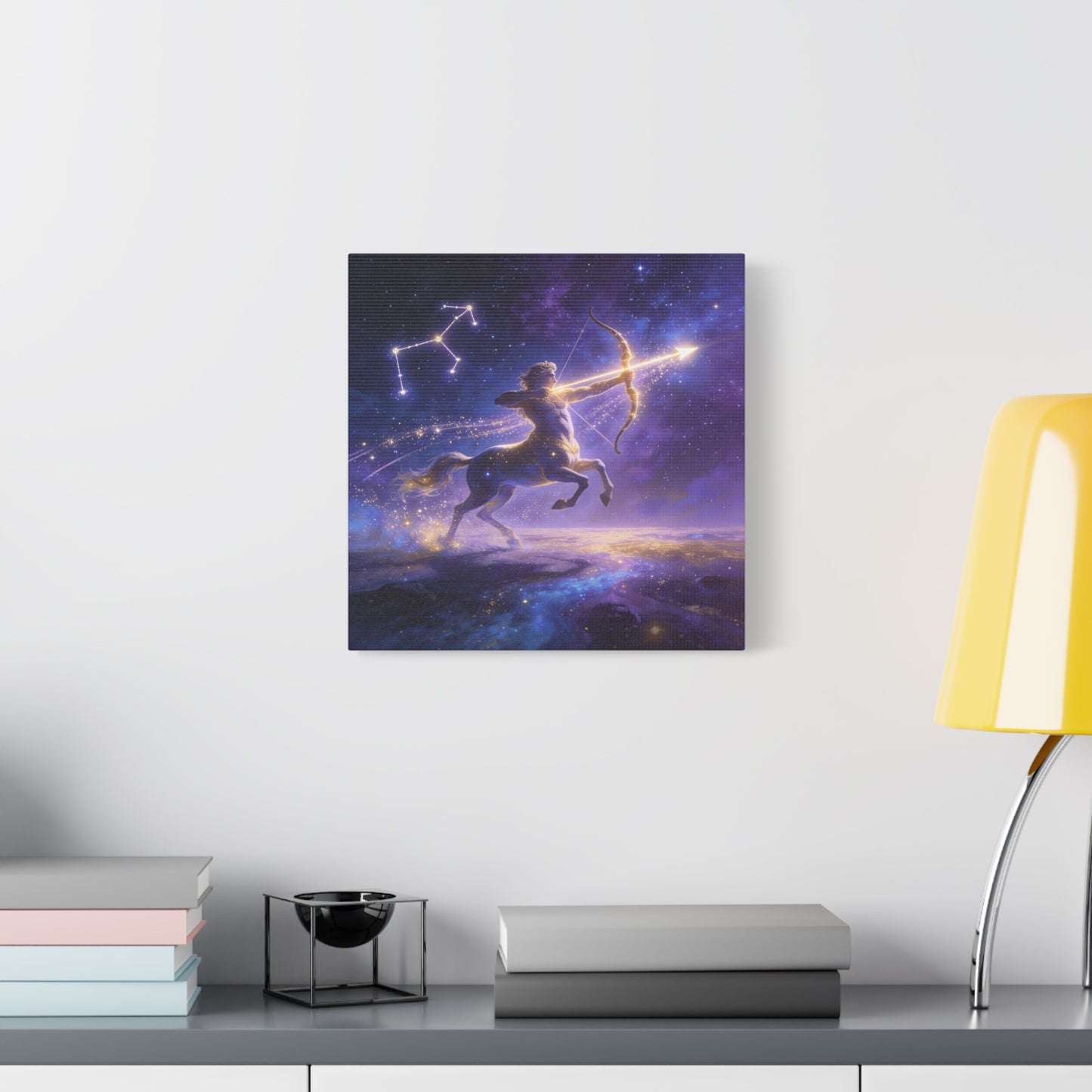 Sagittarius Zodiac Canvas Wall Art - Celestial Centaur Archer Constellation Print, Purple Galaxy Night Sky, Mythic Astrology Decor, Modern Bedroom Accent, Office Decoration - Living Room Wall Decor