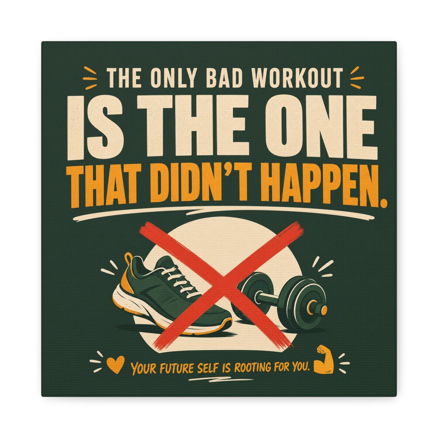 "The Only Bad Workout Is The One That Didn't Happen" Canvas Wall Art - Motivational Gym Quote Print, Retro Fitness Poster Style - Ready to Hang - Gym Wall Decor - Fitness Studio Art - HP Latex Print
