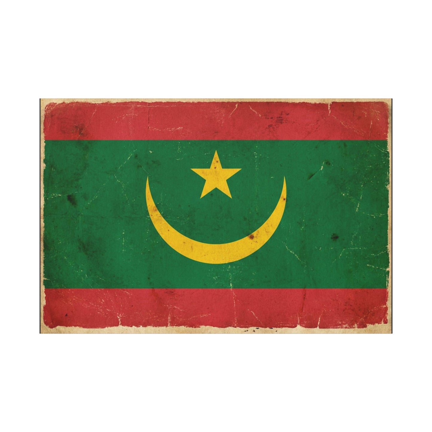 Mauritania Flag Canvas Wall Art - Vintage Crescent Star Country Print - Distressed Green Red Gold Design - Cultural Pride Decor For Living Room - Bedroom Home Decoration - Living Room Wall Decor