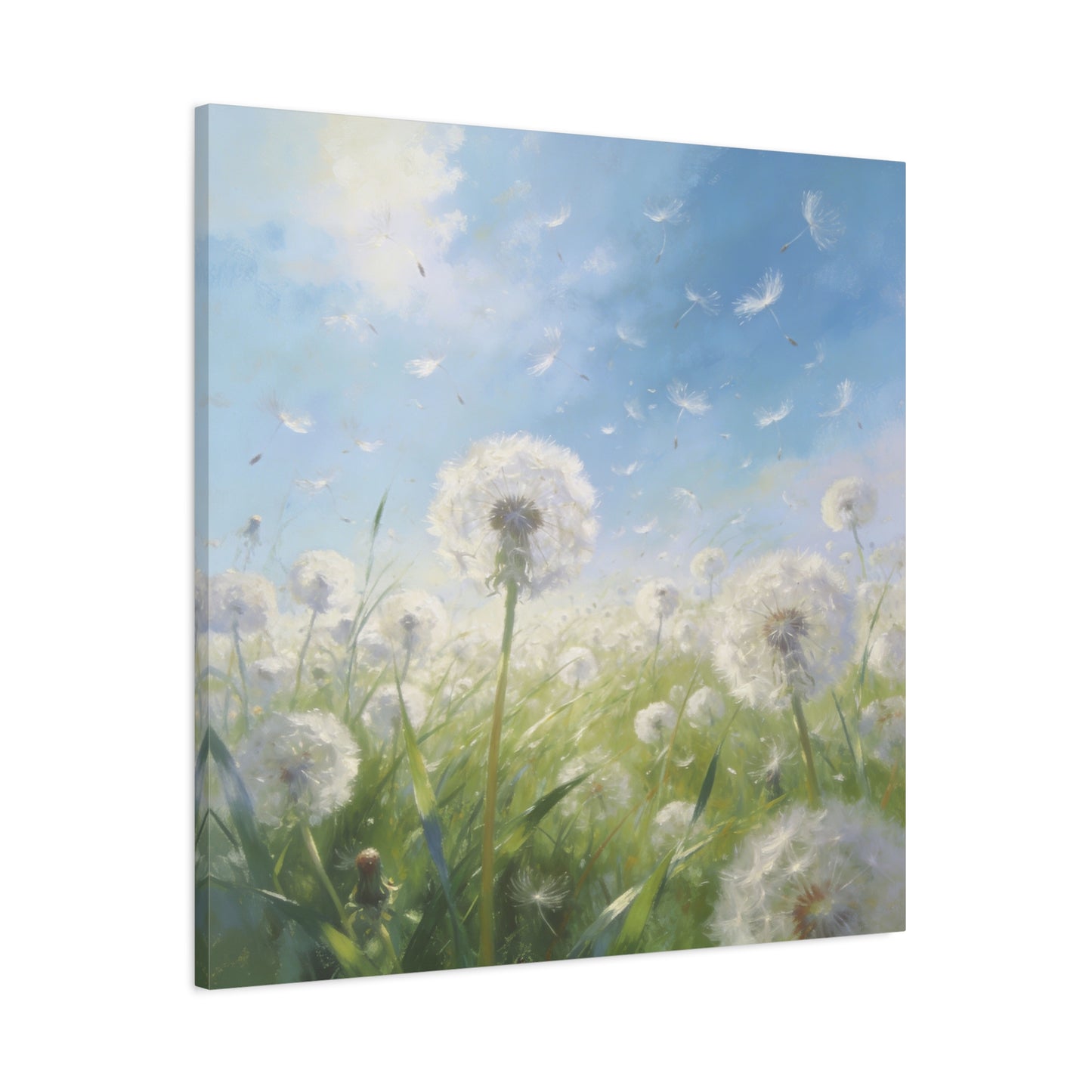 Dandelion Meadow Canvas Wall Art - Blue Sky Botanical Canvas Print, Soft Pastel Nature Wall Decor - Matte Cotton Artwork - Bedroom Home Decoration, Living Room Accent - Bedroom Home Decoration