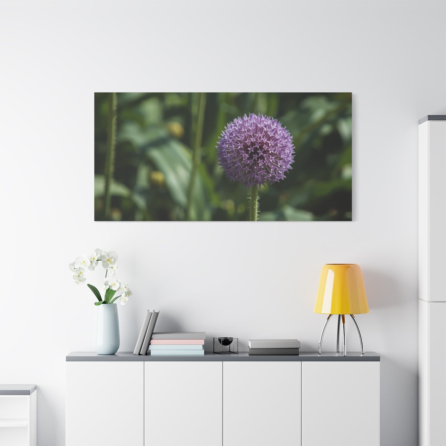 Purple Allium Flower Canvas Wall Art - Botanical Art Print, Soft Focus Garden Bloom - Matte Cotton Art Print - Contemporary Floral Style - Bedroom Wall Decor, Spa Wall Accent - Ready to Hang