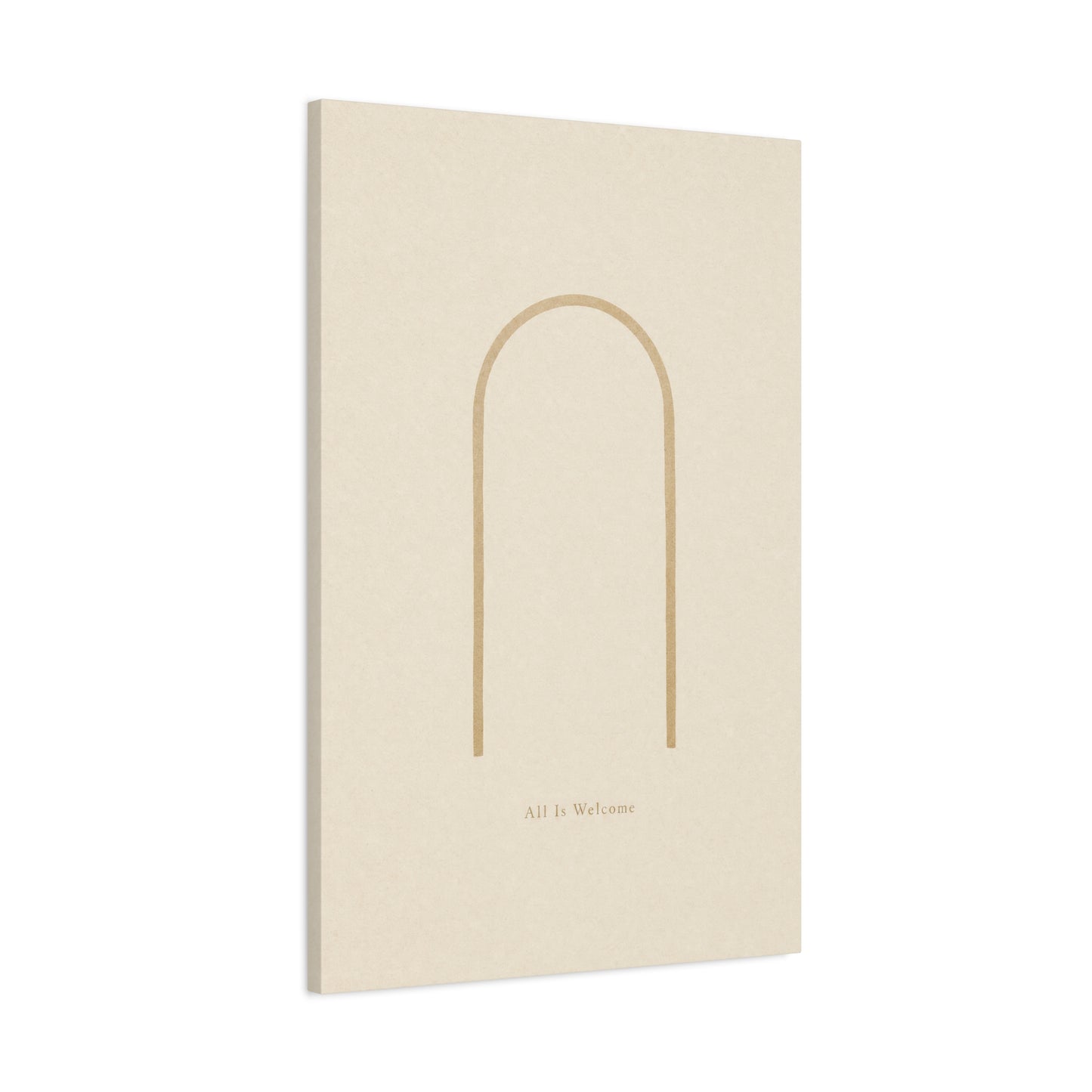 "All Is Welcome" Minimalist Arch Canvas Wall Art - Neutral Beige Line Print, Contemporary Typography Decor - Calming Bedroom Home Decoration, Living Room Wall Decor - Ready to Hang - Ready to Hang
