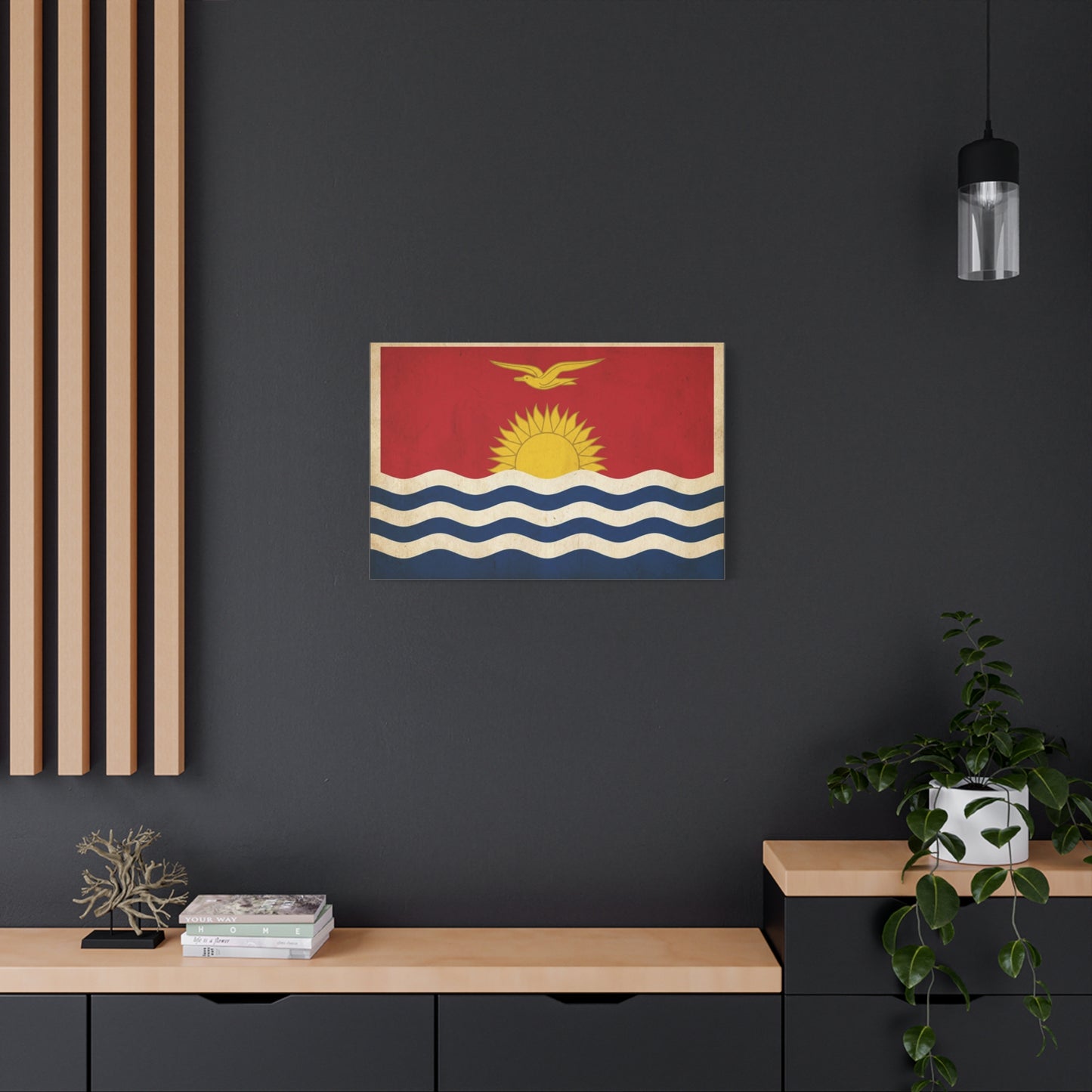Kiribati Flag Canvas Wall Art - Vintage Island Nation Sun Bird Waves Print - Patriotic Red Gold Blue Coastal Style - Living Room Wall Decor, Office Art, Dorm Decoration - Bedroom Home Decoration