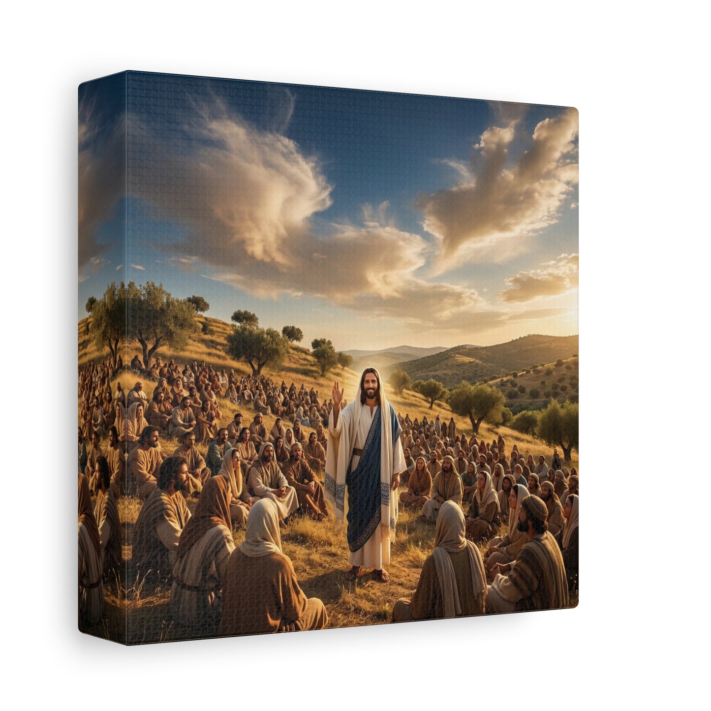 Jesus Teaching Multitude Canvas Wall Art - Biblical Hillside Sermon Scene, Christian Wall Decor - Matte Cotton Print, Traditional Style - Living Room Home Decoration, Office Art - Ready to Hang