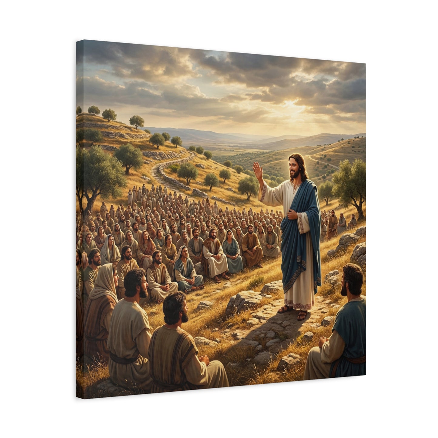 Jesus Teaching Multitude Canvas Wall Art - Biblical Hillside Sermon Scene, Matte Cotton Print - Traditional Christian Decor - Living Room Wall Decor, Bedroom Home Decoration, Office Art