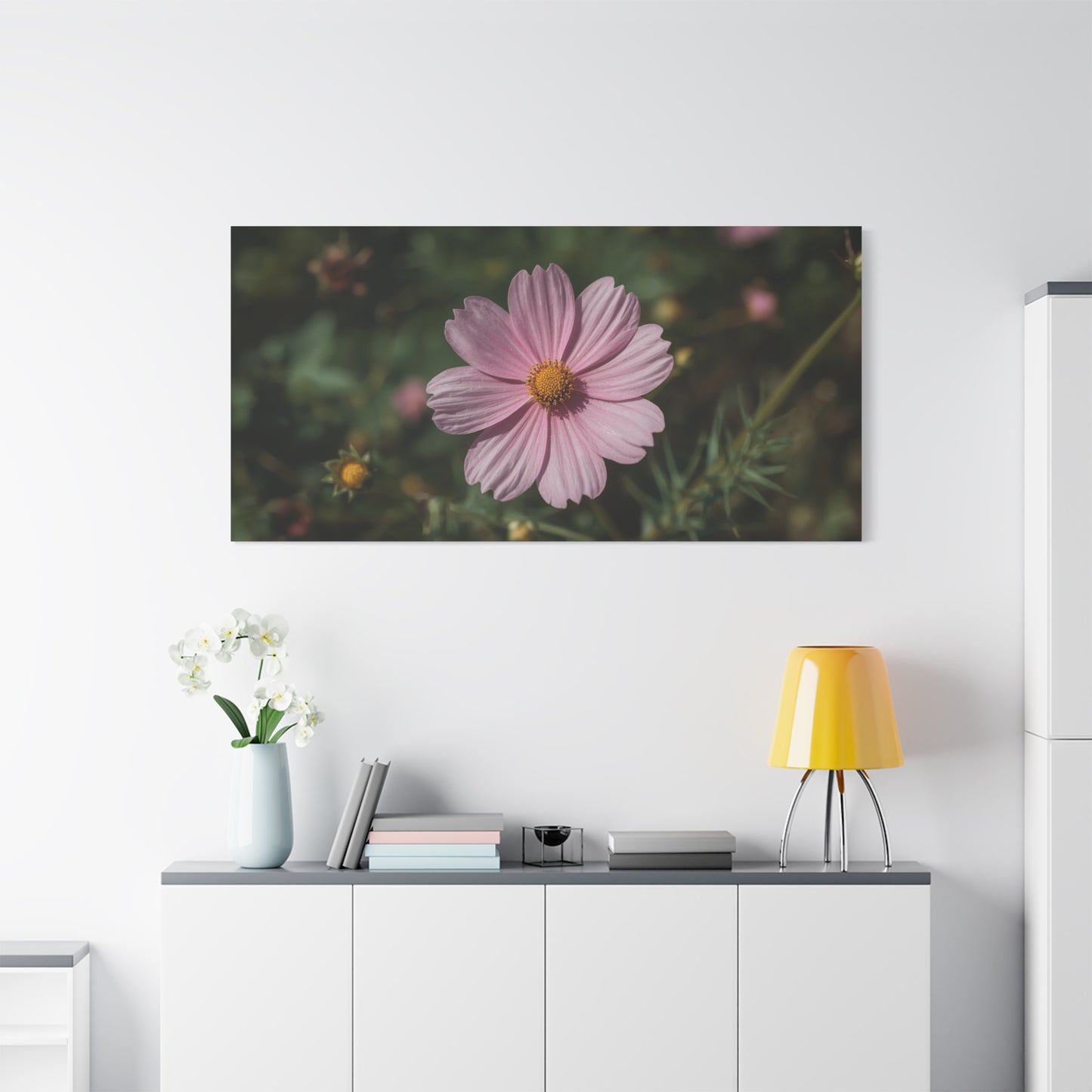 Pink Cosmos Flower Canvas Wall Art - Botanical Floral Art Print, Soft Blush Petals, Matte Stretched Cotton Canvas - Vintage Style - Bedroom Wall Decor, Bathroom Accent - Modern Farmhouse Style