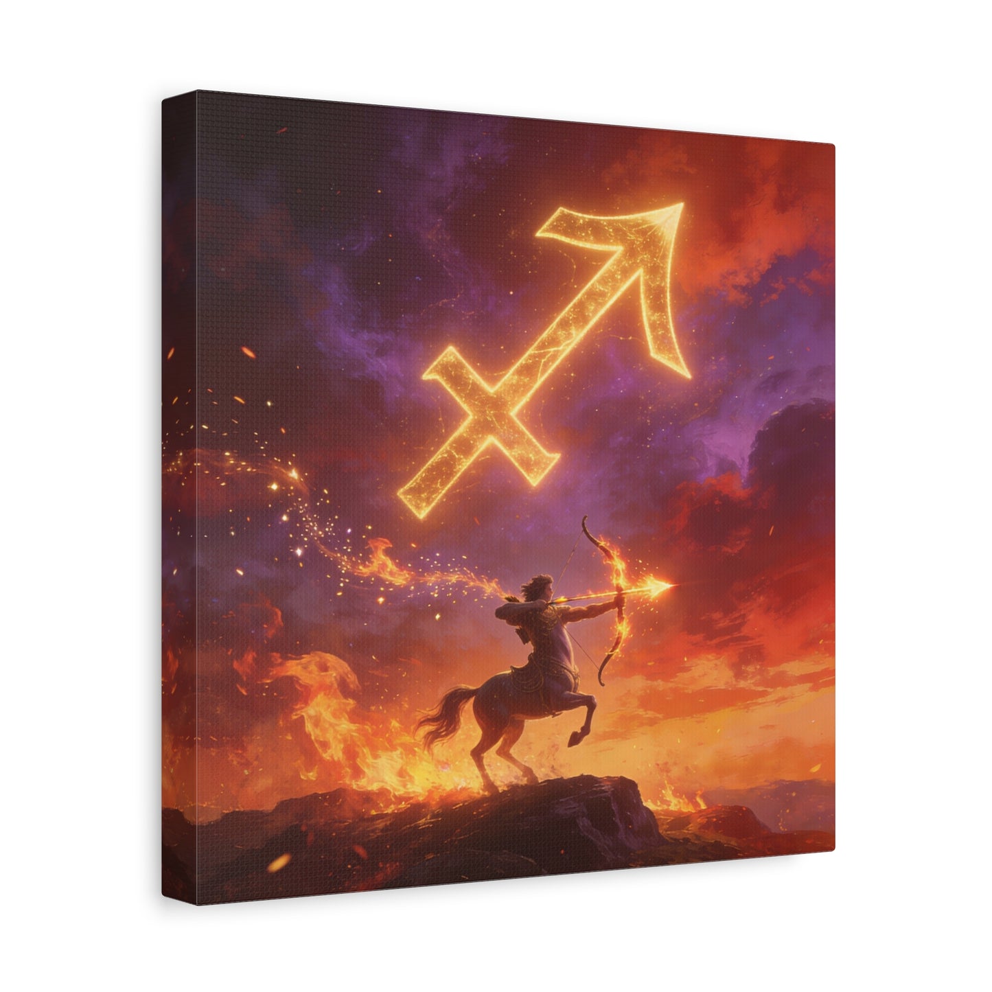 Sagittarius Zodiac Canvas Wall Art - Fiery Centaur Archer Astrology Print, Glowing Constellation Symbol - Matte Canvas Decor - Fantasy Style For Bedroom, Office Wall Art - Bedroom Home Decoration