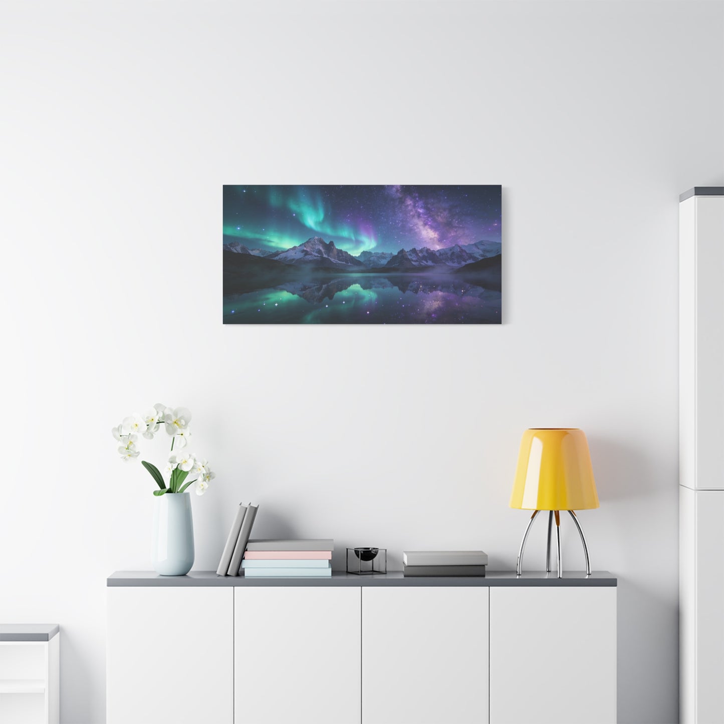 Aurora Borealis Mountain Lake Canvas Wall Art - Starry Night Sky Landscape Print, Milky Way Reflection, Contemporary Nature Decor - Living Room Wall Decor, Bedroom Home Decoration - Ready to Hang