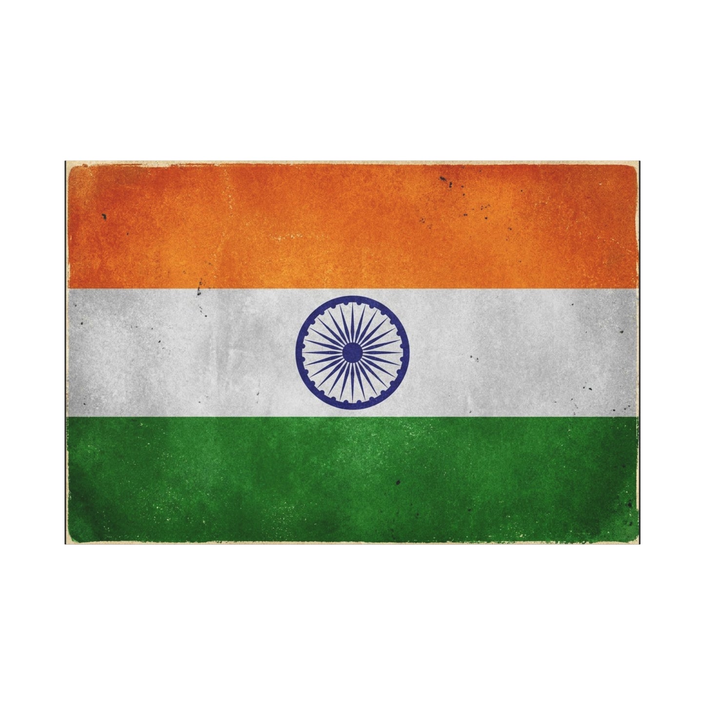 India Flag Canvas Wall Art - Vintage Tricolor Ashoka Chakra Print, Patriotic Textured Artwork - Distressed Saffron White Green Design - Living Room Decor, Office Wall Accent - Bedroom Home Decoration