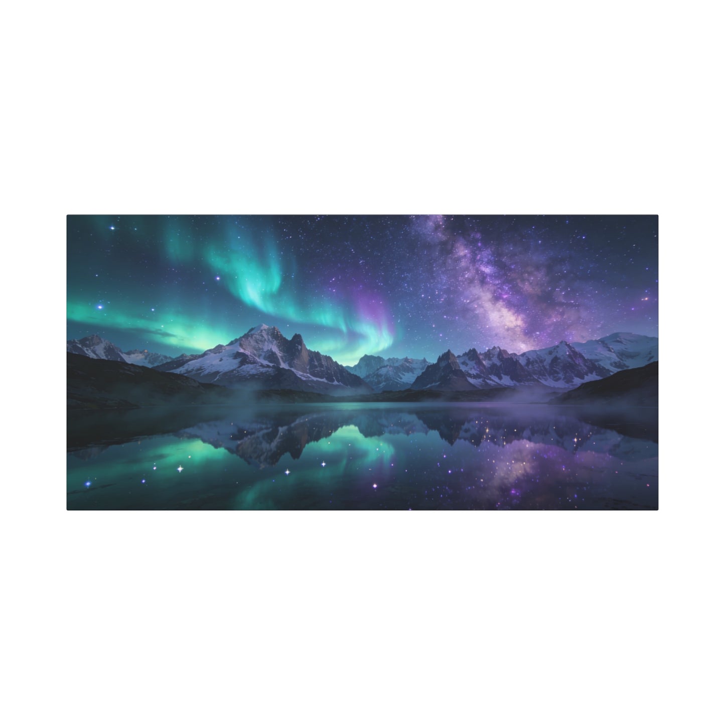 Aurora Borealis Mountain Lake Canvas Wall Art - Starry Night Sky Landscape Print, Milky Way Reflection, Contemporary Nature Decor - Living Room Wall Decor, Bedroom Home Decoration - Ready to Hang