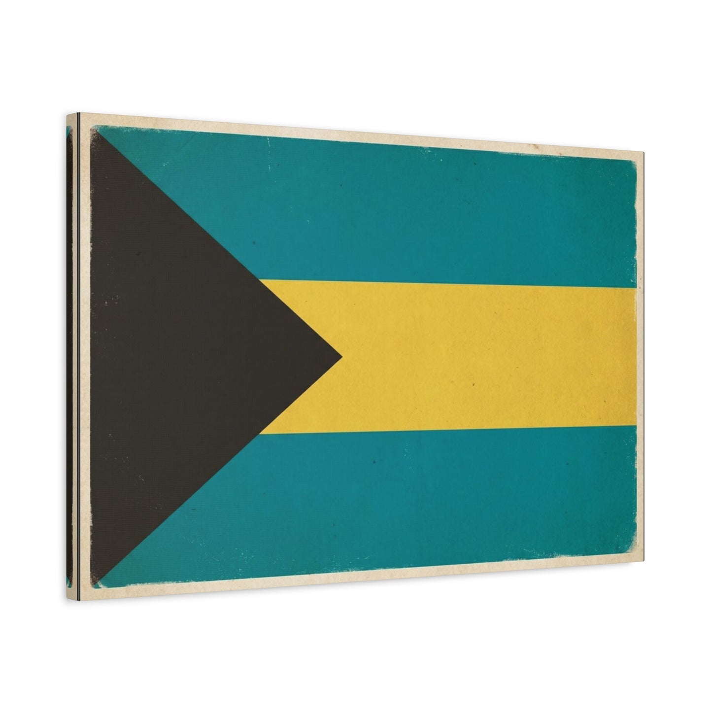 Bahamas Flag Canvas Wall Art - Vintage Caribbean National Flag Print, Blue Yellow Black Geometric Design - Coastal Decor - Living Room Home Decoration - Living Room Wall Decor - Modern Farmhouse Style