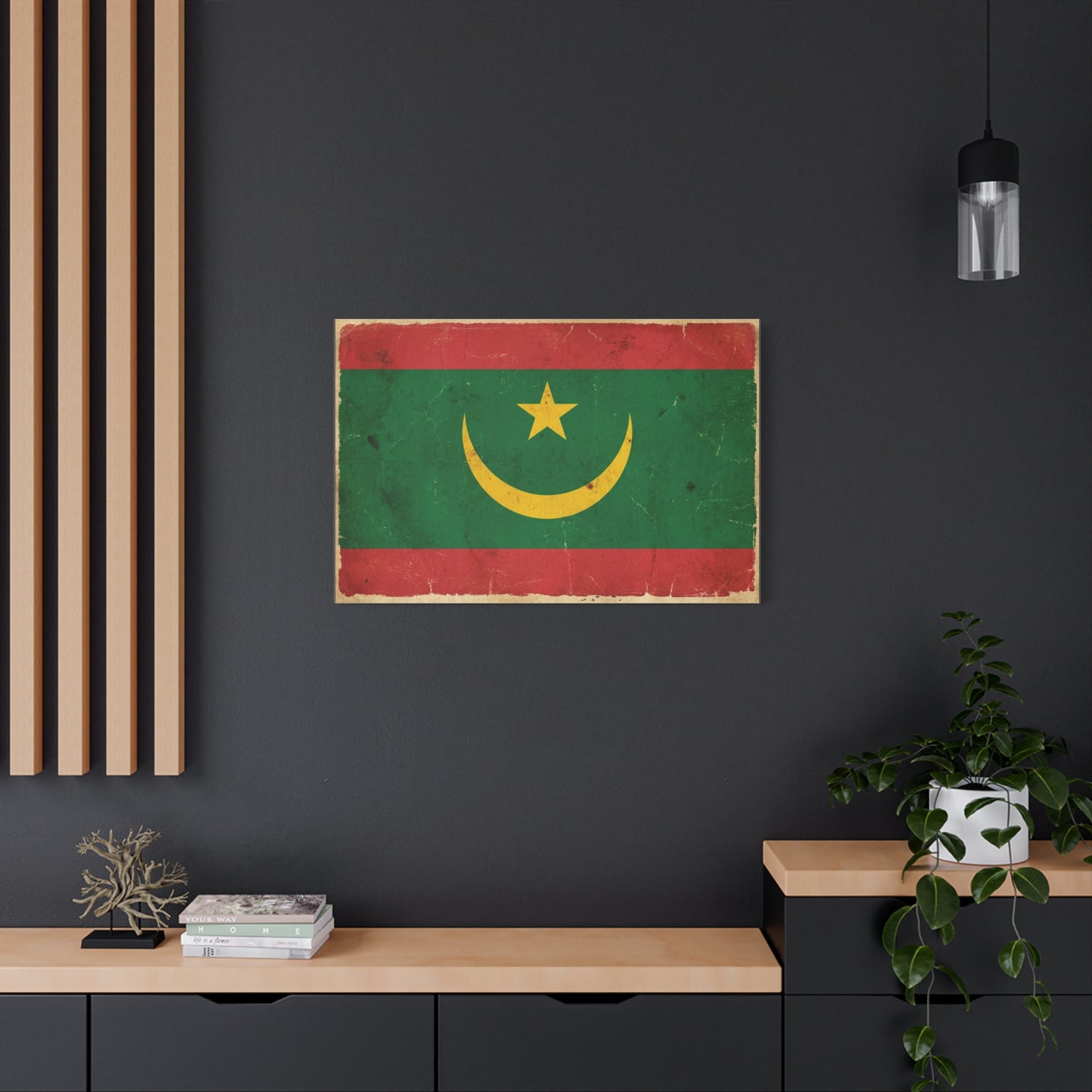 Mauritania Flag Canvas Wall Art - Vintage Crescent Star Country Print - Distressed Green Red Gold Design - Cultural Pride Decor For Living Room - Bedroom Home Decoration - Living Room Wall Decor