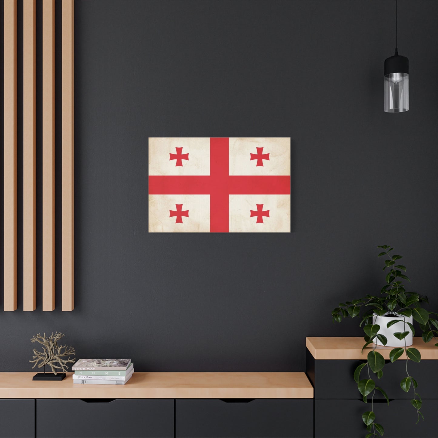 Georgia Flag Canvas Wall Art - Vintage Georgian Cross Flag Print, Patriotic Heritage Decor - Matte Cotton Artwork - Living Room Wall Decor, Office Accent - Bedroom Home Decoration - Ready to Hang