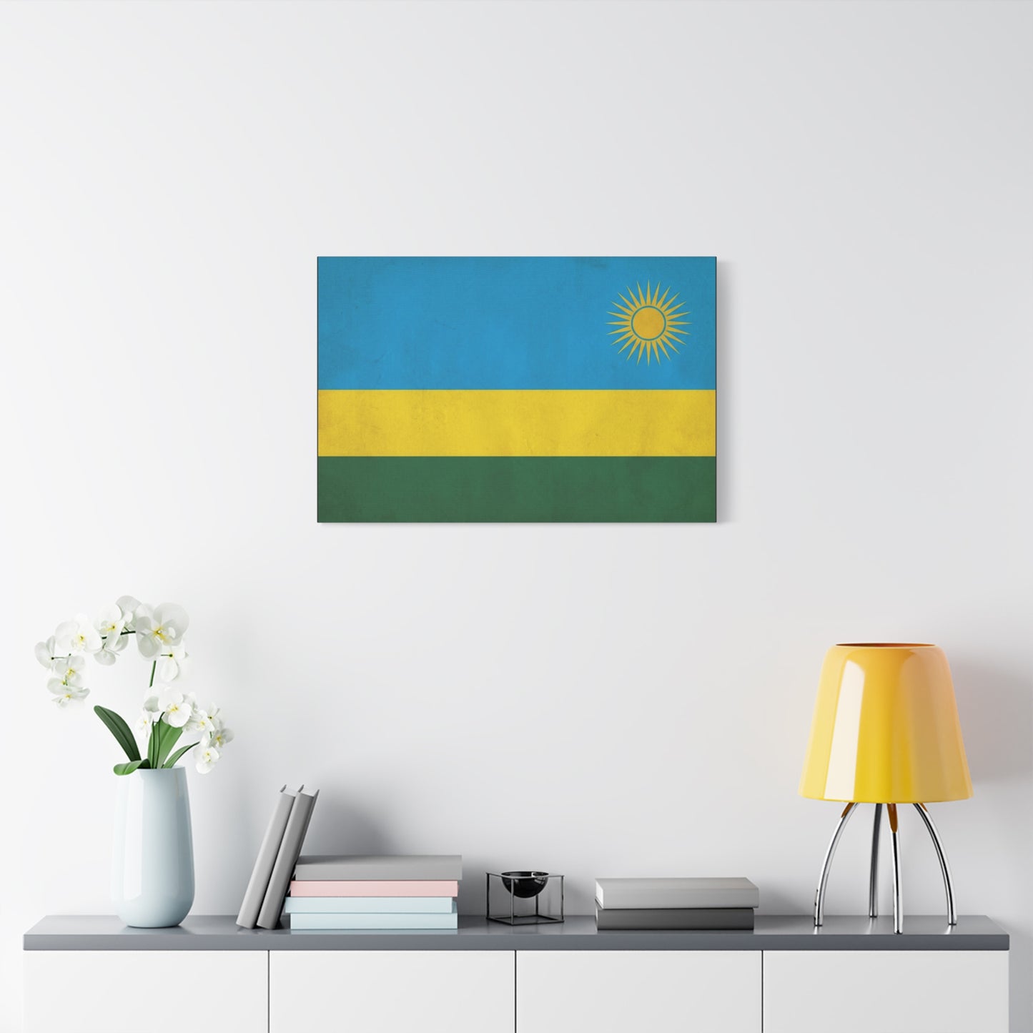 Rwanda Flag Canvas Wall Art - Blue Yellow Green National Banner Print, Sun Emblem Country Pride Decor - Vintage Style Wall Decor - Bedroom Home Decoration - Bedroom Home Decoration - Ready to Hang