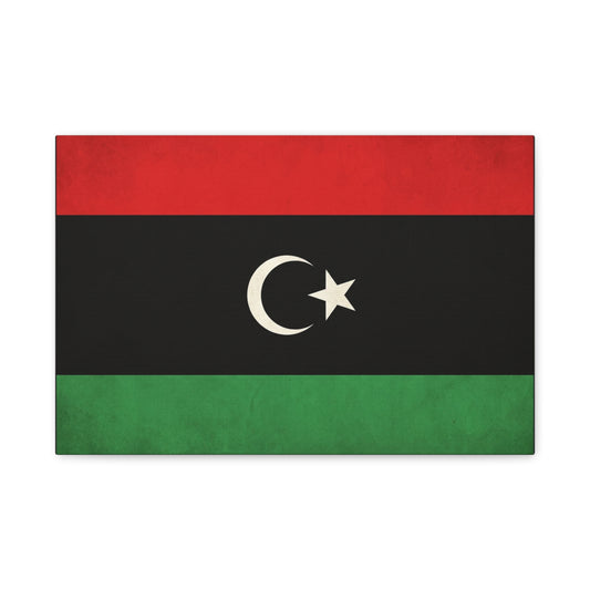 Libya Flag Canvas Wall Art - Red Black Green Crescent Star Print Picture - Vintage Patriotic Style, Matte Finish Canvas Print, Living Room Wall Decor, Bedroom Home Decoration - Bedroom Home Decoration