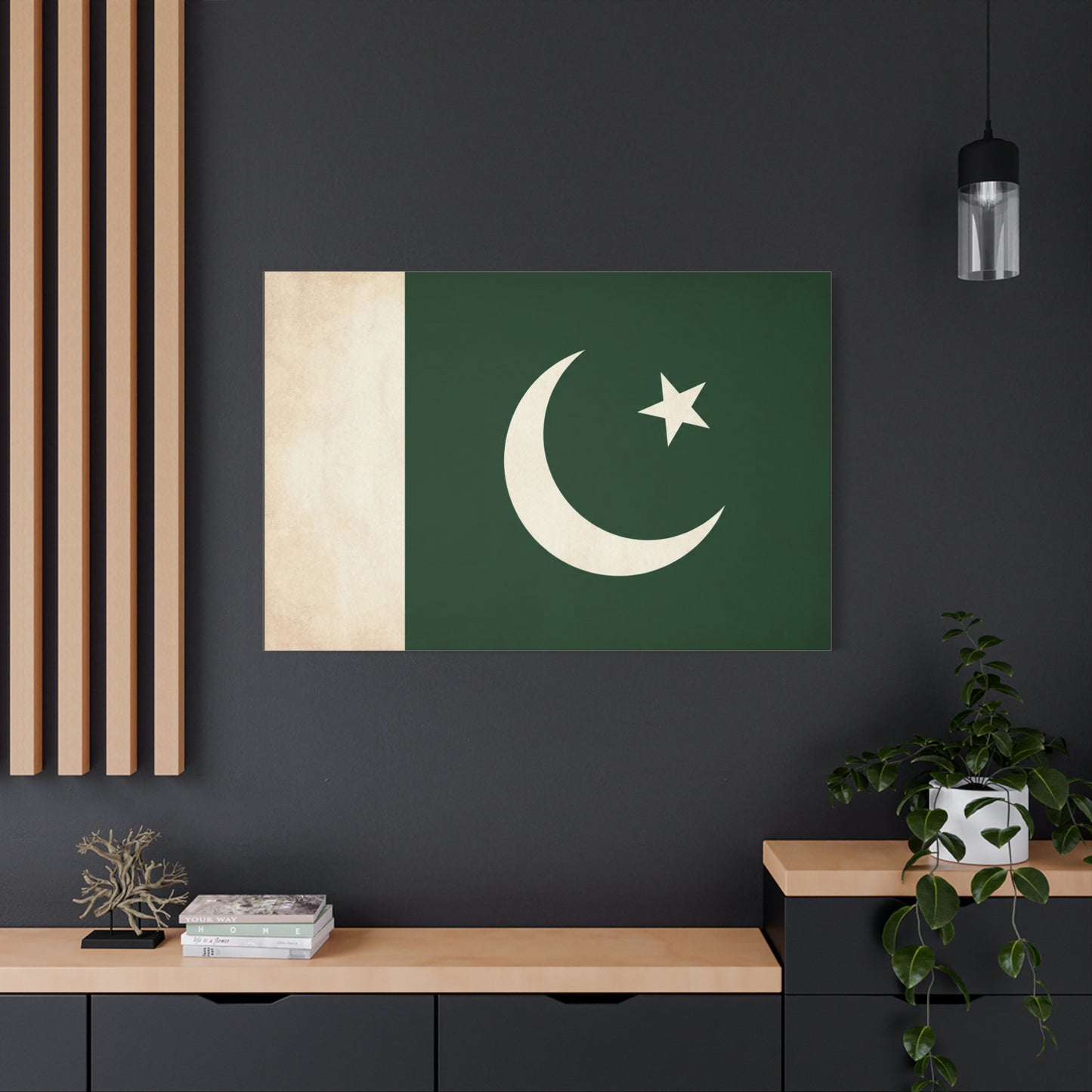 Pakistan Flag Canvas Wall Art - Crescent Moon Star Green White National Decor - Vintage Style Matte Print - Living Room Wall Decor, Bedroom Home Decoration - Bedroom Home Decoration - Ready to Hang