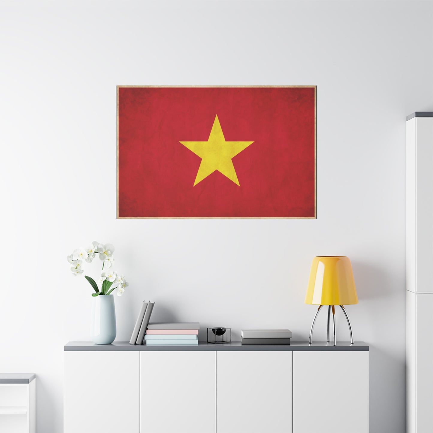 Vietnam Flag Canvas Wall Art - Red Field With Yellow Star Country Pride Decor - Vintage Style Cotton Print - Living Room Wall Decor, Bedroom Home Decoration, Office Art - Bedroom Home Decoration