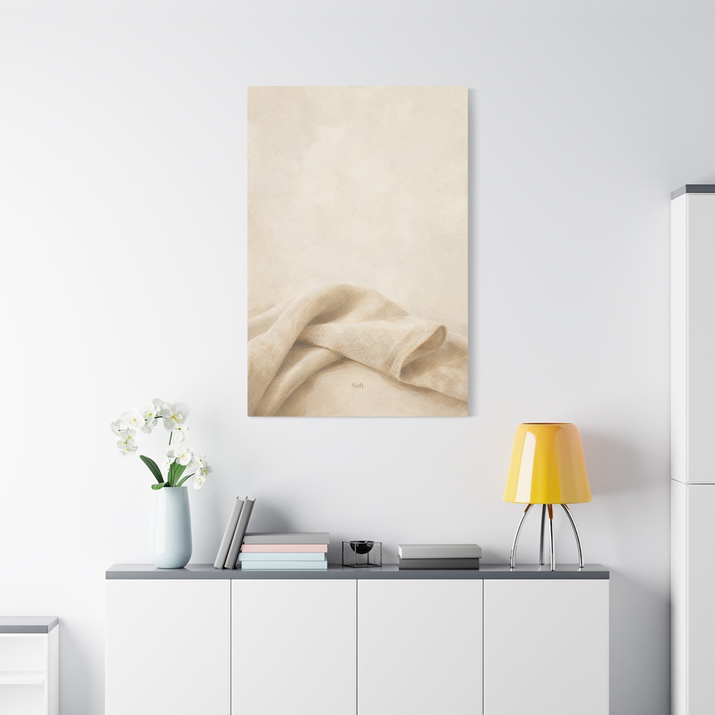 "Soft" Neutral Fabric Canvas Wall Art - Beige Linen Drapery Print, Minimalist Contemporary Decor - Cotton Art Print For Bedroom Living Room, Japandi Wall Decor Home Decoration - Modern Farmhouse Style