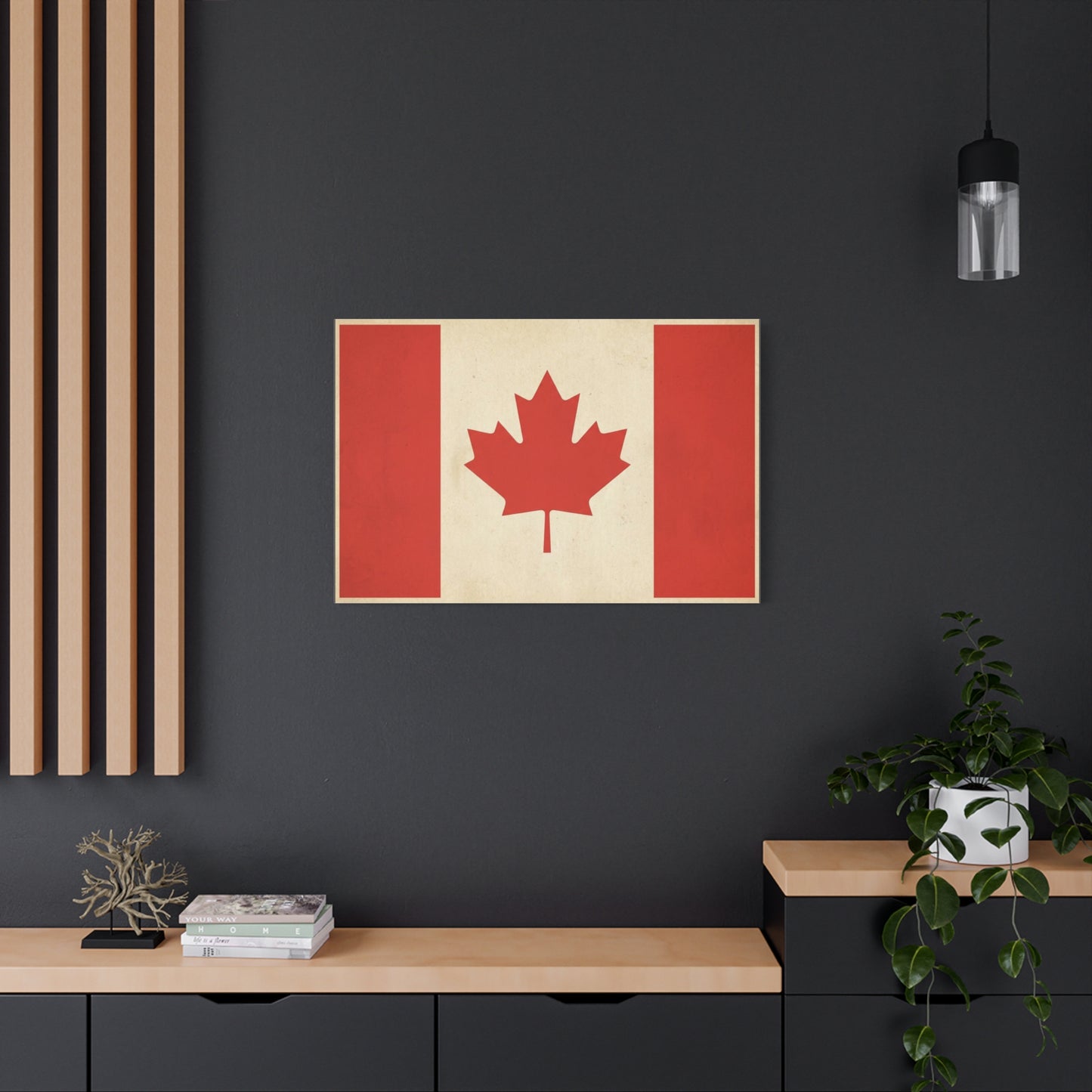 Canadian Flag Canvas Wall Art - Vintage Red Maple Leaf Patriotic Print, Rustic Neutral Texture, Canada Pride Decor, Living Room Wall Decor, Bedroom Home Decoration, Dorm Accent - Ready to Hang