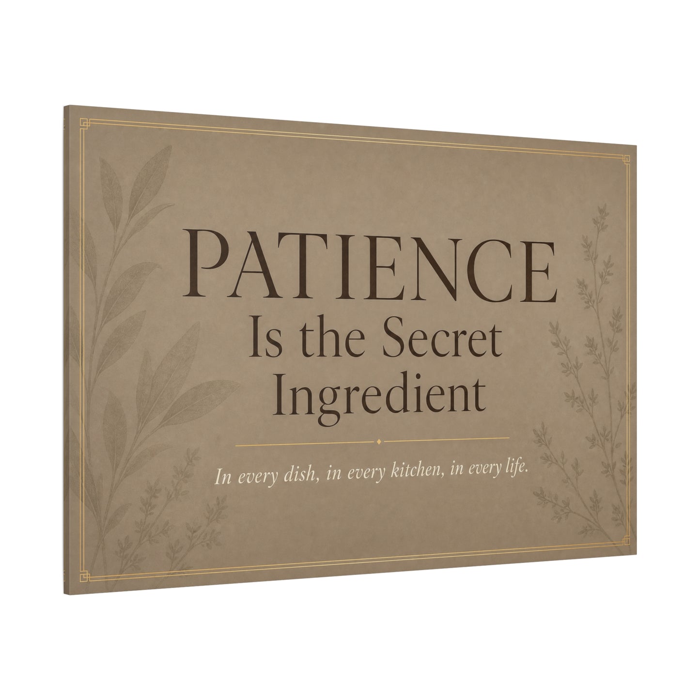 "Patience Is The Secret Ingredient" Kitchen Canvas Wall Art - Neutral Typography Print, Farmhouse Style - Beige Botanical Quote Decor - Dining Room, Kitchen Wall Hanging - Bedroom Home Decoration