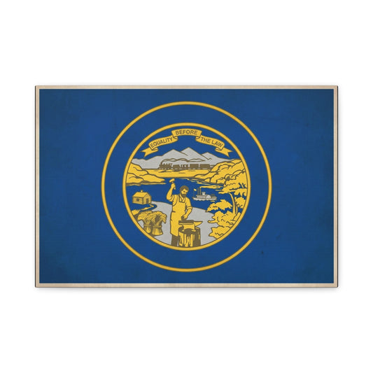 "Equality Before The Law" Kansas State Flag Canvas Wall Art - Blue Gold Sunflower State Seal Print - Vintage Americana Style, Living Room Wall Decor, Office Home Decoration - Bedroom Home Decoration
