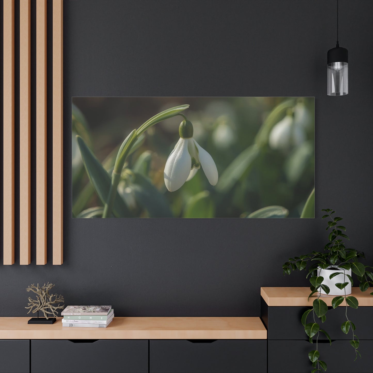 Snowdrop Flower Canvas Wall Art - Botanical Macro Art Print, Soft Green White Floral Print - Matte Cotton Canvas - Traditional Nature Style - Bedroom Wall Decor, Spa Wall Art - Ready to Hang