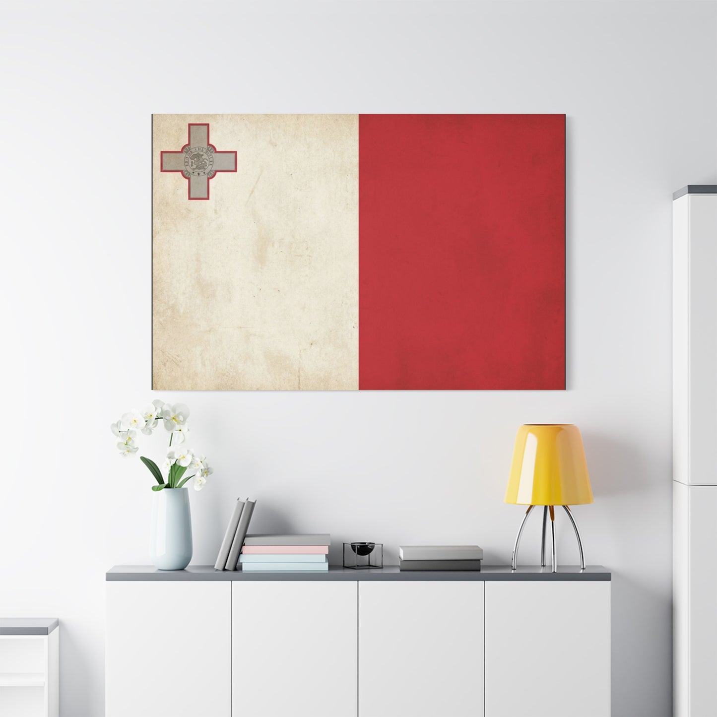 Malta Flag Canvas Wall Art - Vintage Maltese Cross National Banner Print - Red And White Patriotic Decor, Matte Finish Canvas, Living Room Wall Decor, Office Art Accent - Bedroom Home Decoration