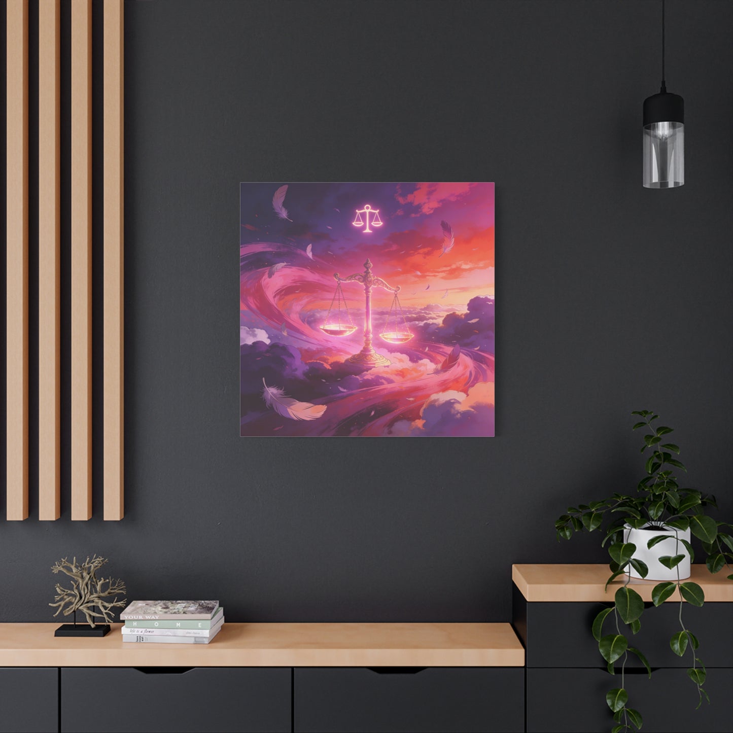 Libra Scales Canvas Wall Art - Zodiac Sky Illustration, Glowing Balance Symbol - Matte Cotton Art Print, Contemporary Celestial Style - Bedroom Home Decoration, Office Wall Decor - Ready to Hang
