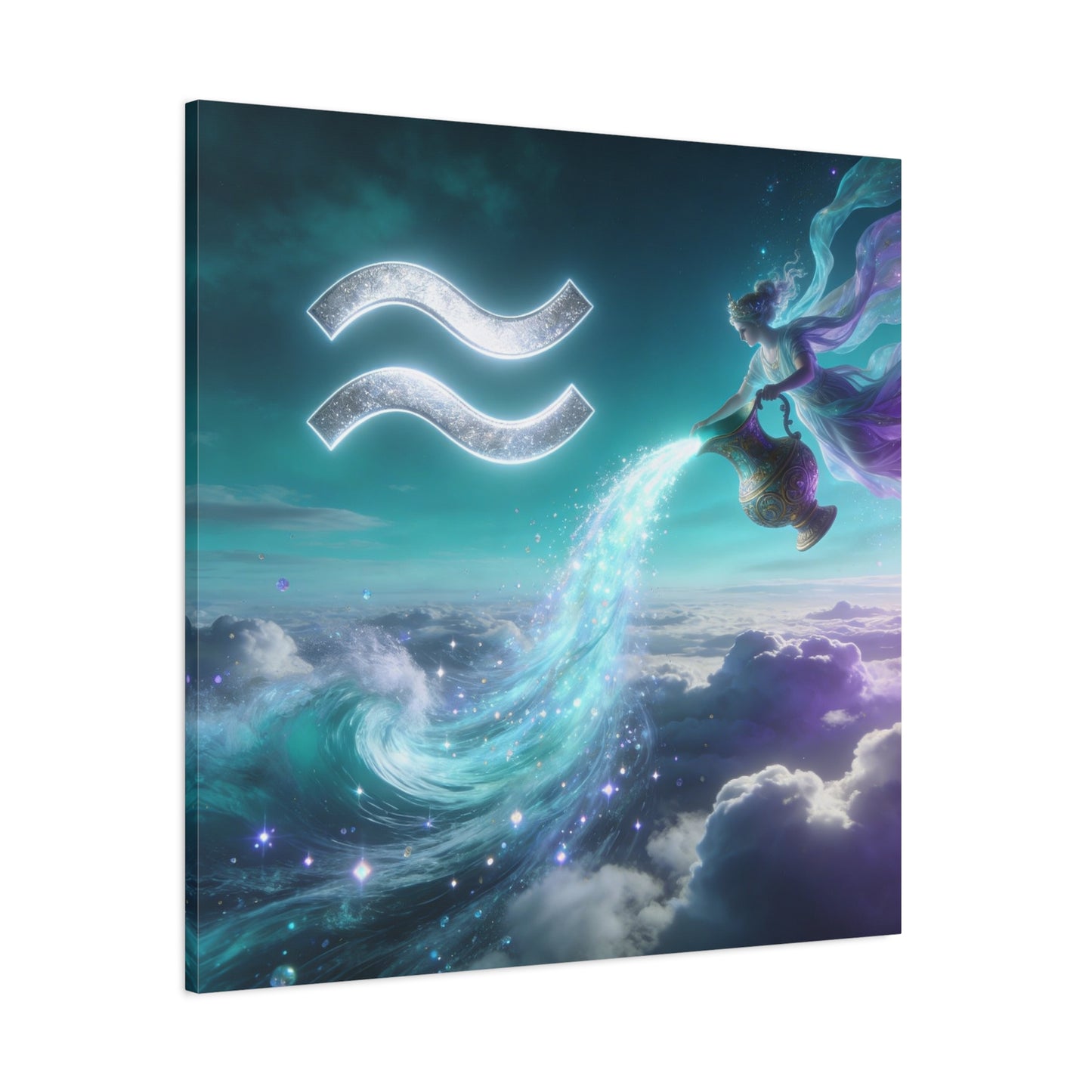 Aquarius Zodiac Canvas Wall Art - Celestial Water Bearer Fantasy Illustration, Matte Canvas Print - Mystical Blue Purple Decor, Bedroom Home Decoration, Office Wall Art - Bedroom Home Decoration