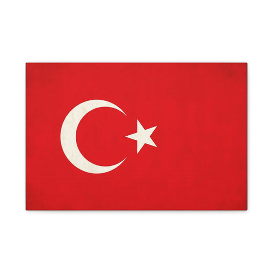Turkey Flag Canvas Wall Art - Red Crescent Star Turkish Flag Print - Vintage Patriotic Decor, Matte Canvas Print, Living Room Home Decoration, Bedroom Accent - Living Room Wall Decor - Ready to Hang