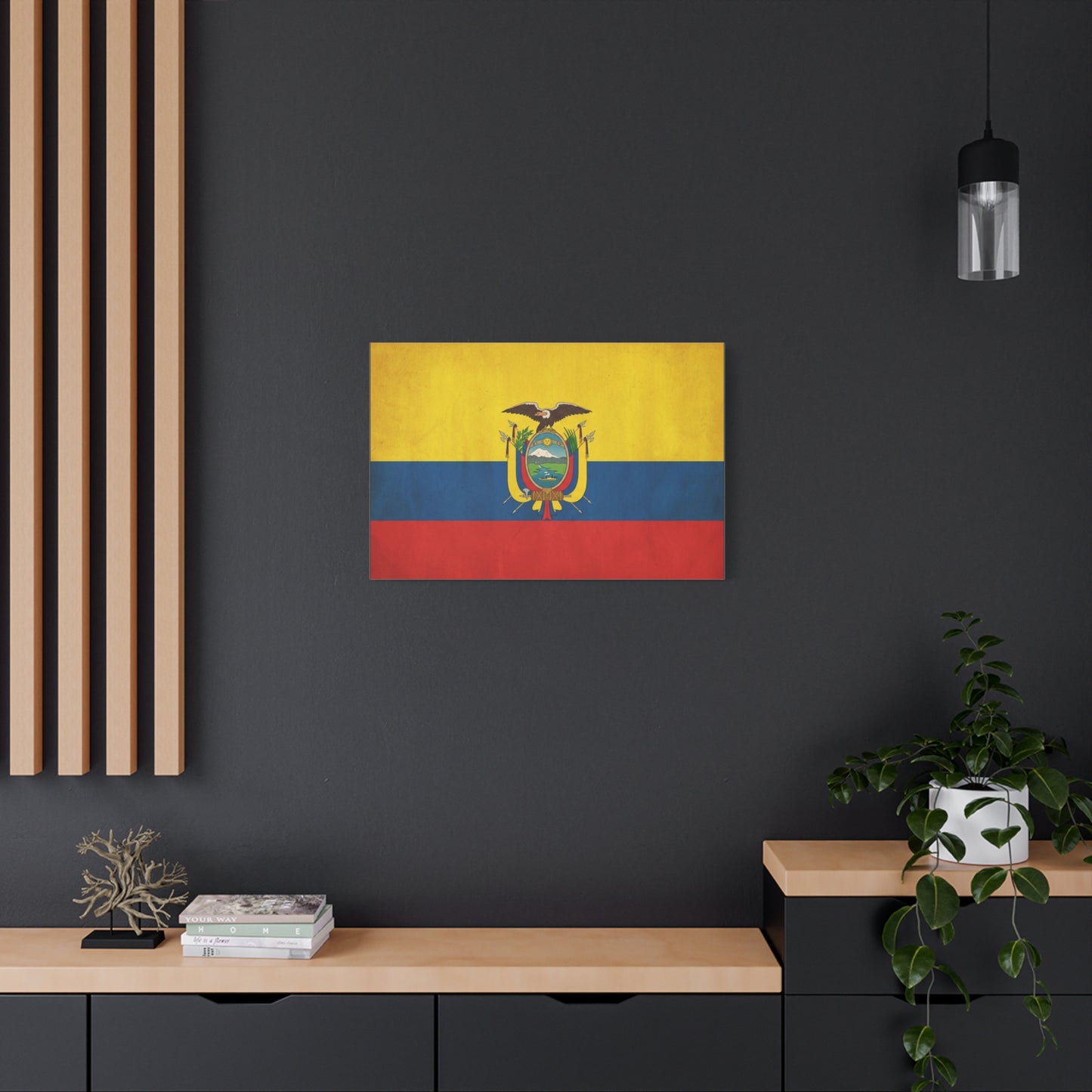 Ecuador Flag Canvas Wall Art - Vintage National Banner Print, Yellow Blue Red Tricolor With Coat Of Arms - Traditional Patriotic Decor - Living Room Home Decoration, Office Accent - Office Wall Art