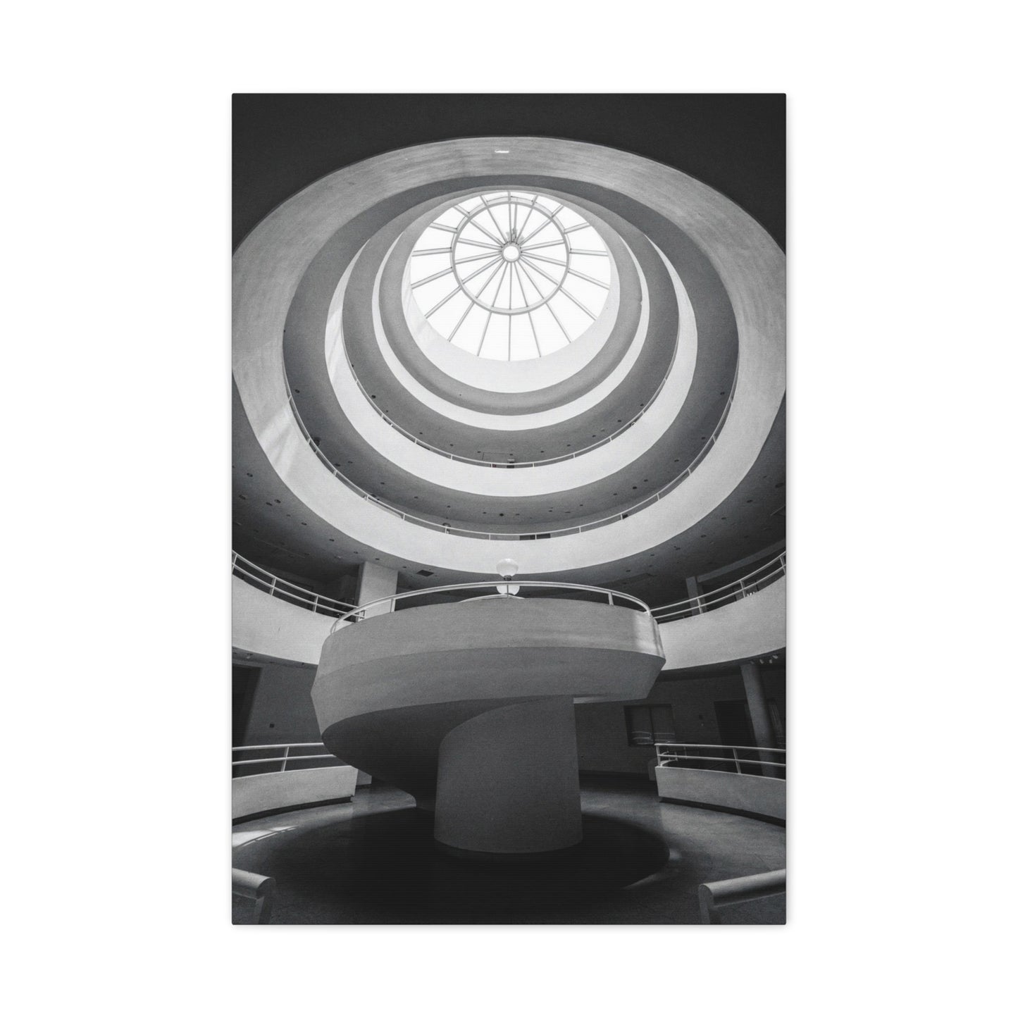Black And White Spiral Rotunda Canvas Wall Art - Architectural Art Print, Modern Minimalist Interior Decor - Matte Cotton Artwork - Living Room Office Wall Decor - Bedroom Home Decoration