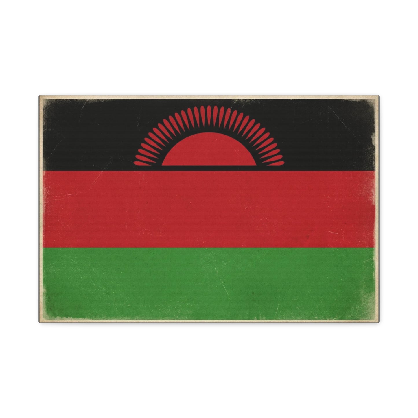 Malawi Flag Canvas Wall Art - Vintage Rising Sun National Flag Print, Pan African Red Black Green Design - Matte Canvas Decor - Living Room Wall Decor, Office Art Accent - Bedroom Home Decoration