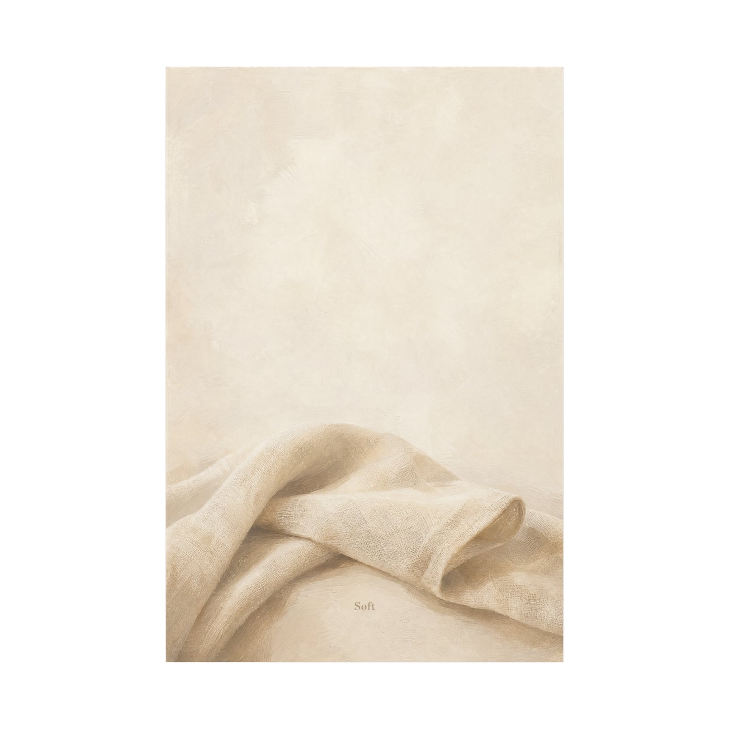 "Soft" Neutral Fabric Canvas Wall Art - Beige Linen Drapery Print, Minimalist Contemporary Decor - Cotton Art Print For Bedroom Living Room, Japandi Wall Decor Home Decoration - Modern Farmhouse Style