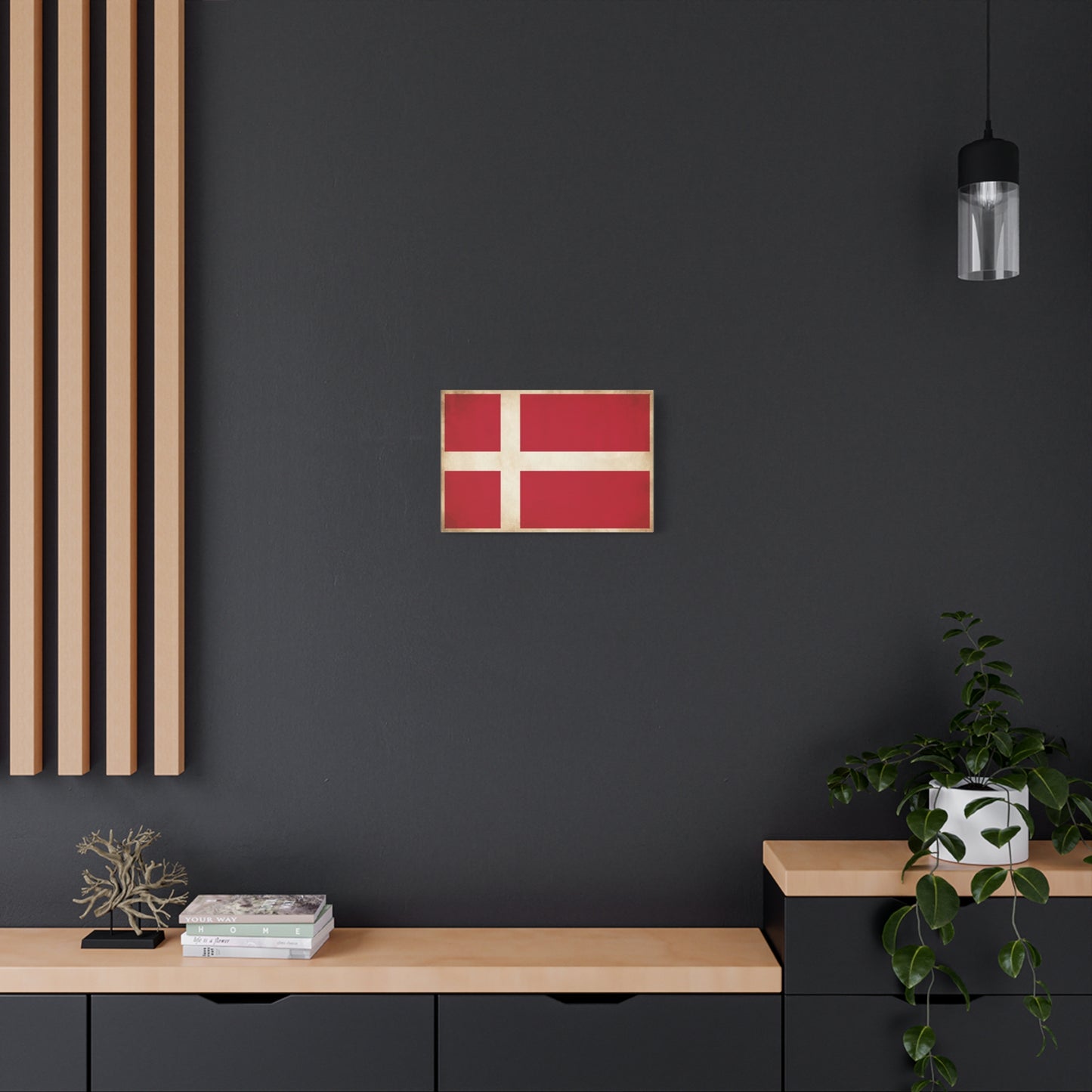 Denmark Flag Canvas Wall Art - Danish Flag Print, Vintage Nordic Decor - Minimalist Red And White Artwork - Living Room Wall Decor, Office Accent - Bedroom Home Decoration - Bedroom Home Decoration