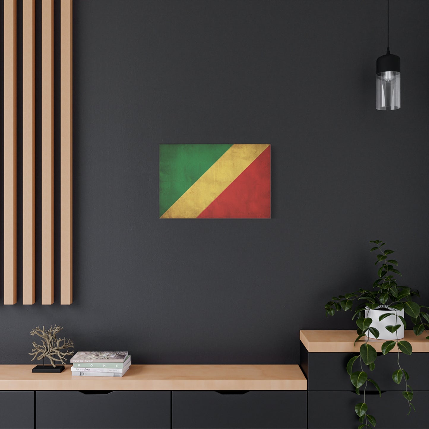 Republic Of The Congo Flag Canvas Wall Art - Vintage National Banner Print, Distressed Tricolor Design - Traditional Patriotic Decor - Living Room Wall Decor - Bedroom Home Decoration - Ready to Hang