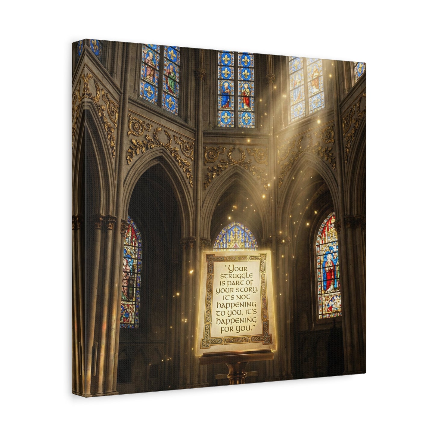 "Your Struggle Is Part Of Your Story" Canvas Wall Art - Gothic Cathedral Stained Glass Inspirational Quote Print - Matte Cotton Decor - Living Room Bedroom Office Christian Home Decoration