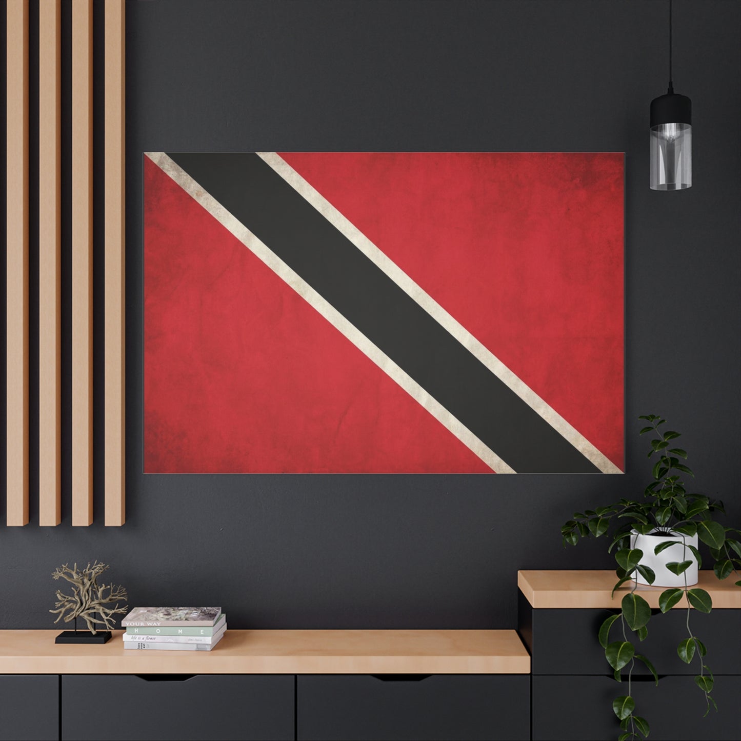 Trinidad And Tobago Flag Canvas Wall Art - Vintage National Pride Decor, Red Black White Graphic Print - Cultural Heritage Style - Living Room Wall Decor - Bedroom Home Decoration - Ready to Hang