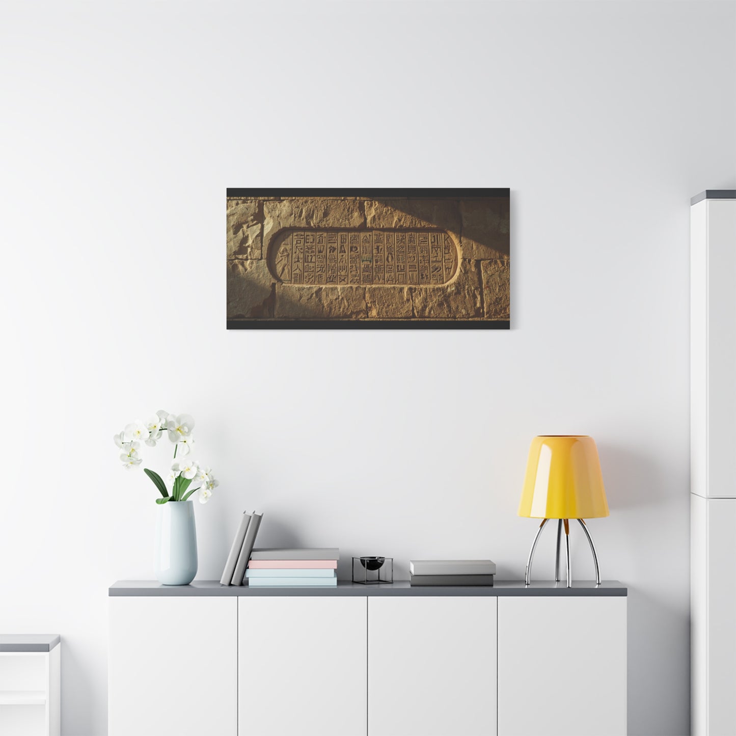Ancient Egyptian Hieroglyphs Canvas Wall Art - Stone Temple Relief, Historical Art Print - Matte Cotton Decor - Traditional Archaeology Style - Office Wall Art, Study Room Accent
