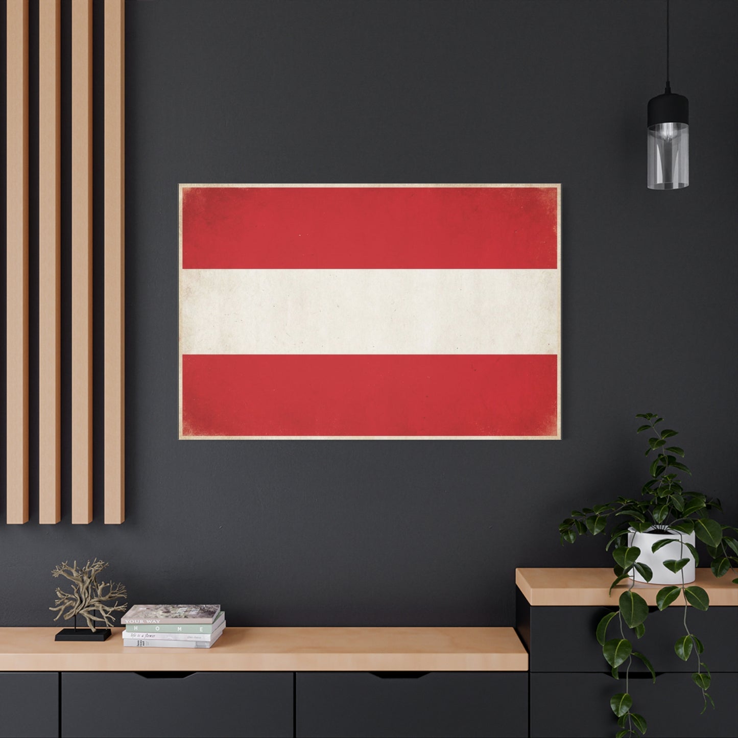 Austria Flag Canvas Wall Art - Vintage Red White Horizontal Banner Print - Patriotic Minimalist Decor - Living Room Home Decoration, Office Accent - Living Room Wall Decor - Bedroom Home Decoration