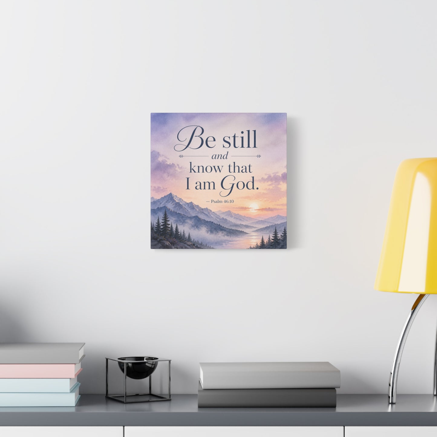 "Be Still And Know That I Am God. - Psalm 46:10" Scripture Canvas Wall Art - Mountain Sunrise Bible Verse Decor - Traditional Christian Home Accent - Bedroom Living Room Decoration - Office Wall Art