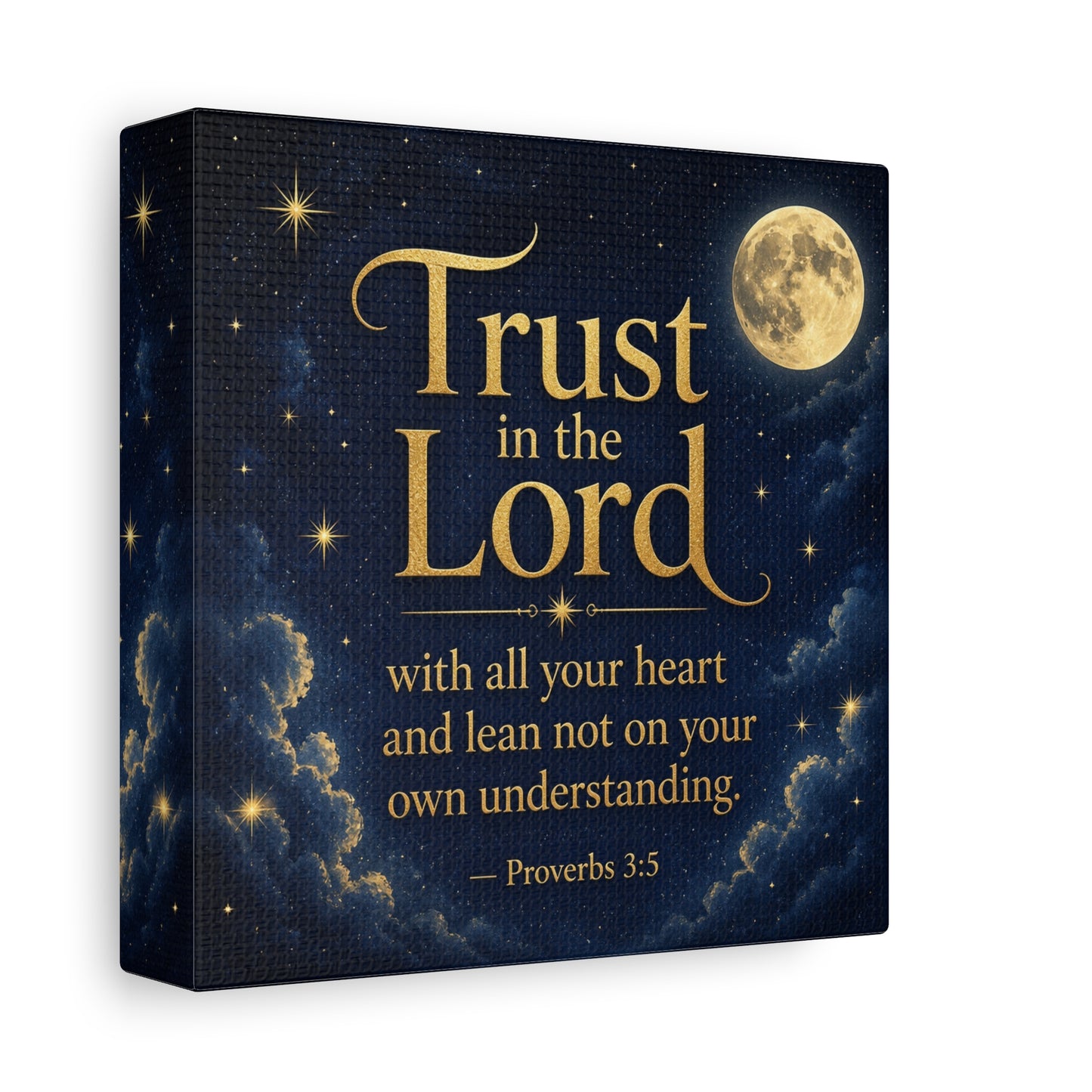 "Trust In The Lord" Bible Verse Canvas Wall Art - Moonlit Scripture Quote, Gold Typography, Christian Wall Decor - Traditional Night Sky Design - Bedroom Living Room Decoration - Ready to Hang