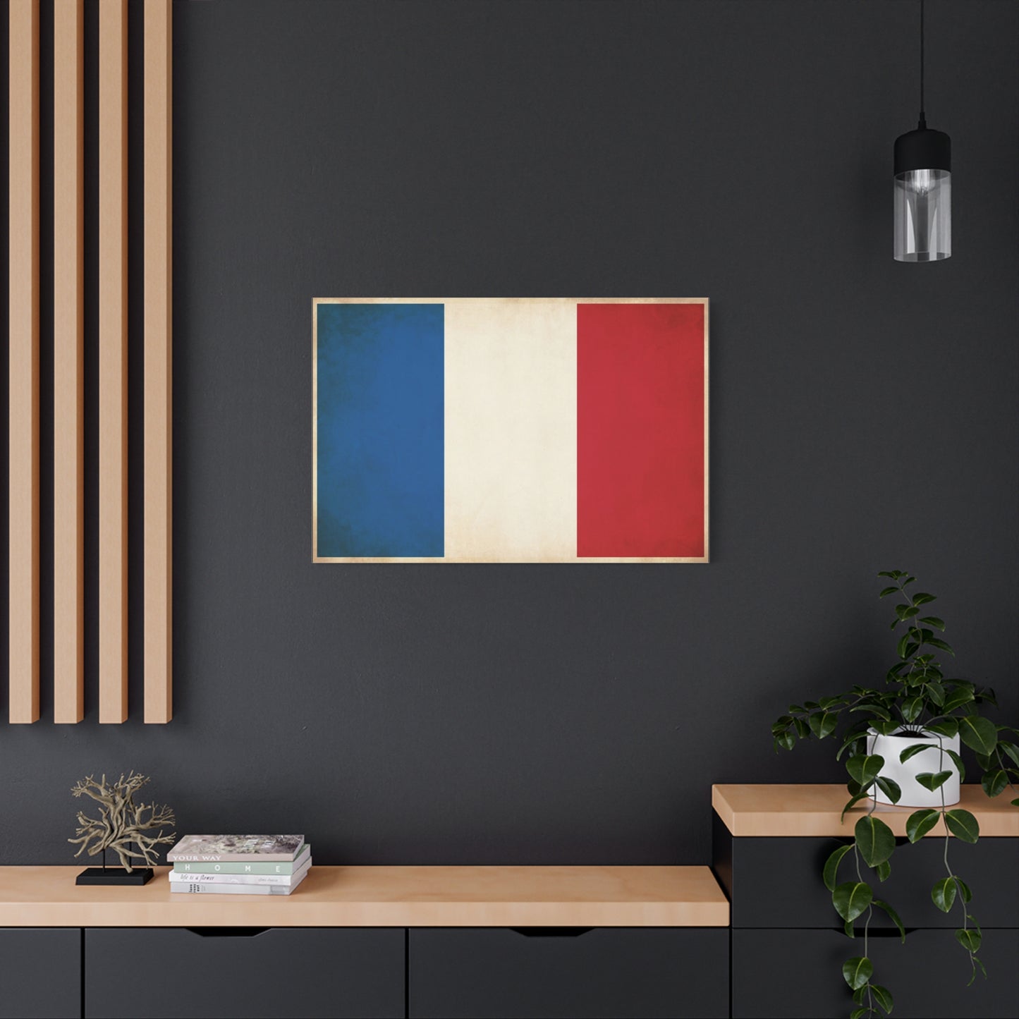 French Flag Canvas Wall Art - Vintage Tricolor France Print, Patriotic Minimalist Decor - Matte Cotton Look - Living Room Wall Decor, Office Accent - Bedroom Home Decoration - Bedroom Home Decoration