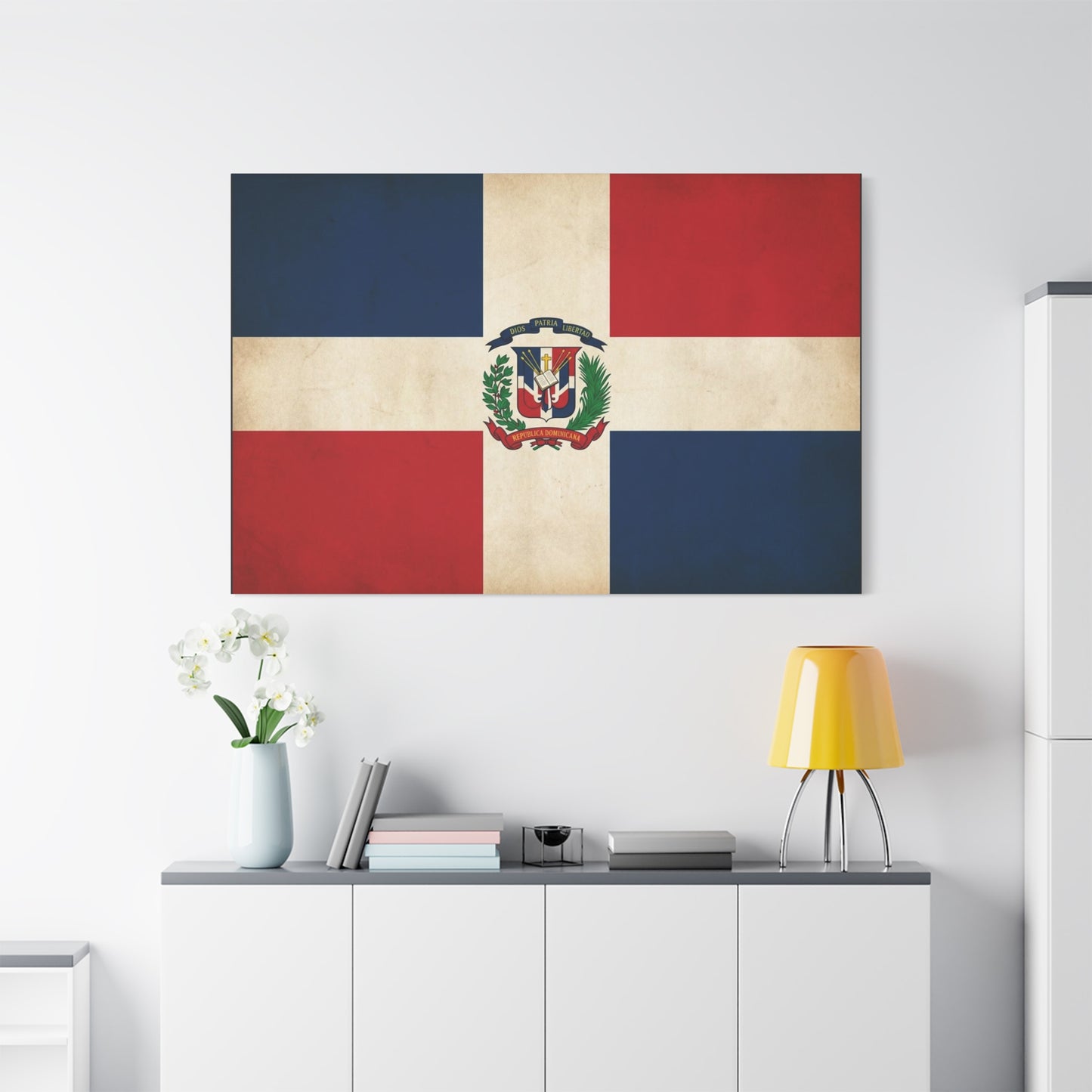 Dominican Republic Flag Canvas Wall Art - Dios Patria Libertad, Republica Dominicana - Vintage Patriotic Print - Heritage Decor For Living Room, Office, Dorm Wall Display - Bedroom Home Decoration