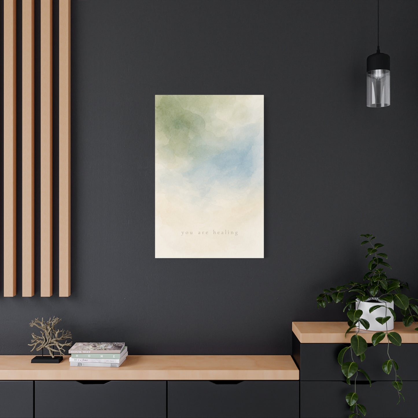 "You Are calming" Abstract Canvas Wall Art - Soft Blue Green Watercolor Quote Print - Minimalist Calm Style - Bedroom Wall Decor, Meditation Space, Living Room Home Decoration - Modern Farmhouse Style