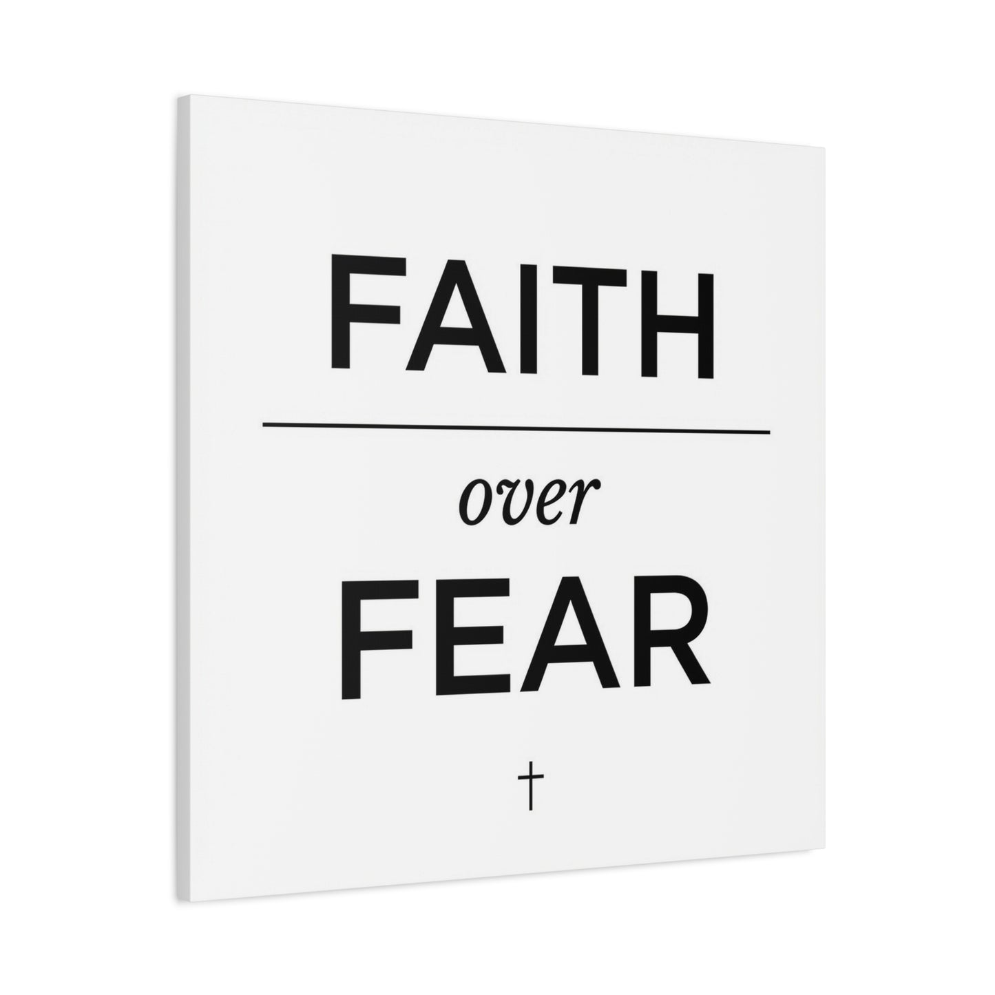 "Faith Over Fear" Christian Canvas Wall Art - Minimalist Bible Verse Cross Print, Black And White Typography Decor - Modern Farmhouse Style - Living Room Bedroom Office Wall Decor