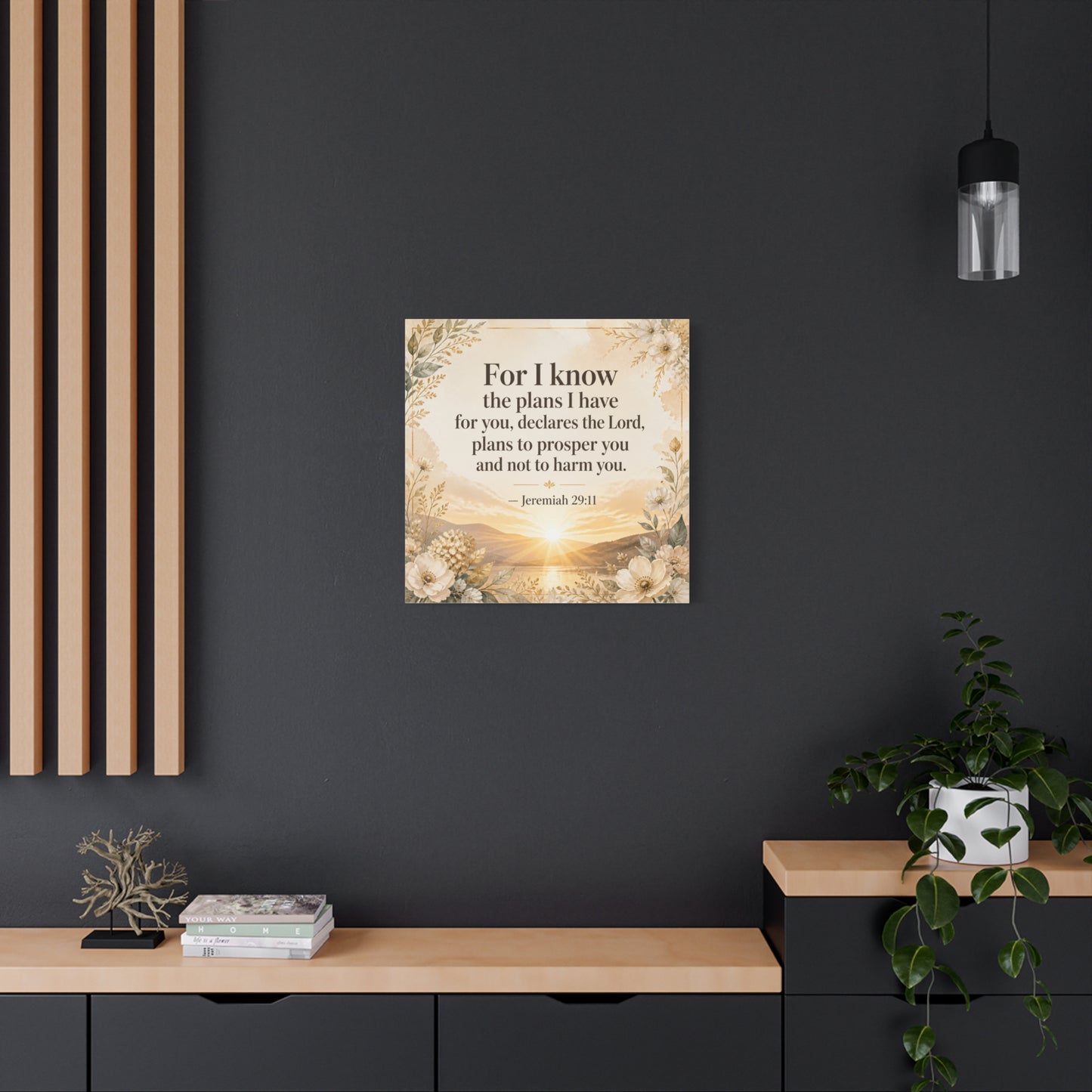 "For I Know The Plans I Have For You" Bible Verse Canvas Wall Art - Jeremiah 29:11 Floral Scripture Print, Gold Sunrise Landscape, Christian Wall Decor For Bedroom, Living Room - Ready to Hang