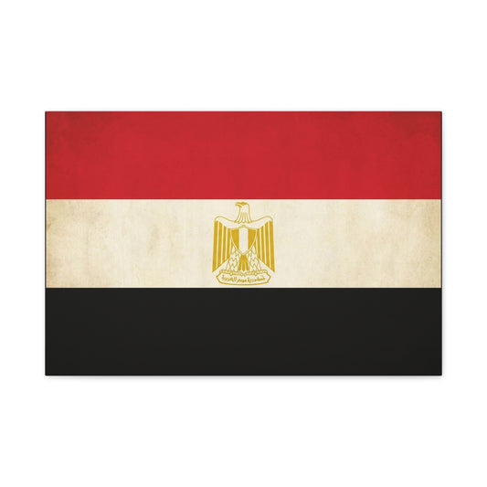 Egypt Flag Canvas Wall Art - Vintage Egyptian Eagle Emblem Print, Patriotic Red White Black Banner - Traditional National Decor - Living Room Home Decoration - Living Room Wall Decor - Ready to Hang