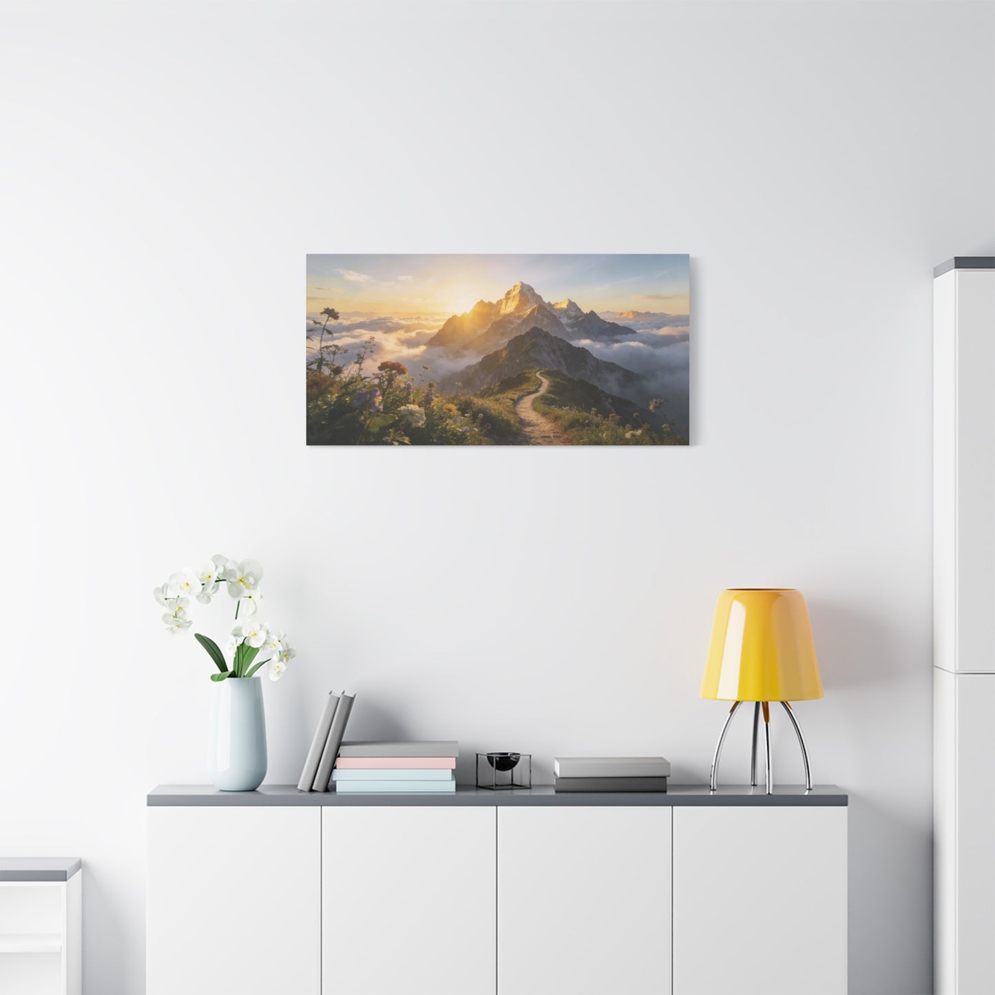 Mountain Sunrise Canvas Wall Art - Alpine Path, Wildflower Meadow, Golden Peak Landscape Print - Matte Scenic Nature Decor - Living Room Wall Decor, Bedroom Home Decoration - Bedroom Home Decoration