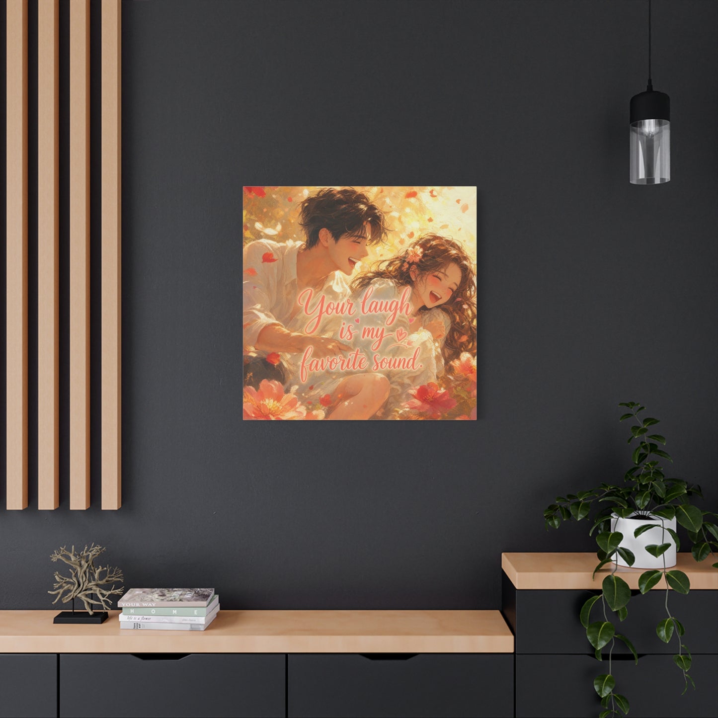 "Your Laugh Is My Favorite Sound" Romantic Couple Canvas Wall Art - Floral Love Quote Print - Warm Golden Painterly Style - Bedroom Wall Decor, Living Room Home Decoration - Bedroom Home Decoration